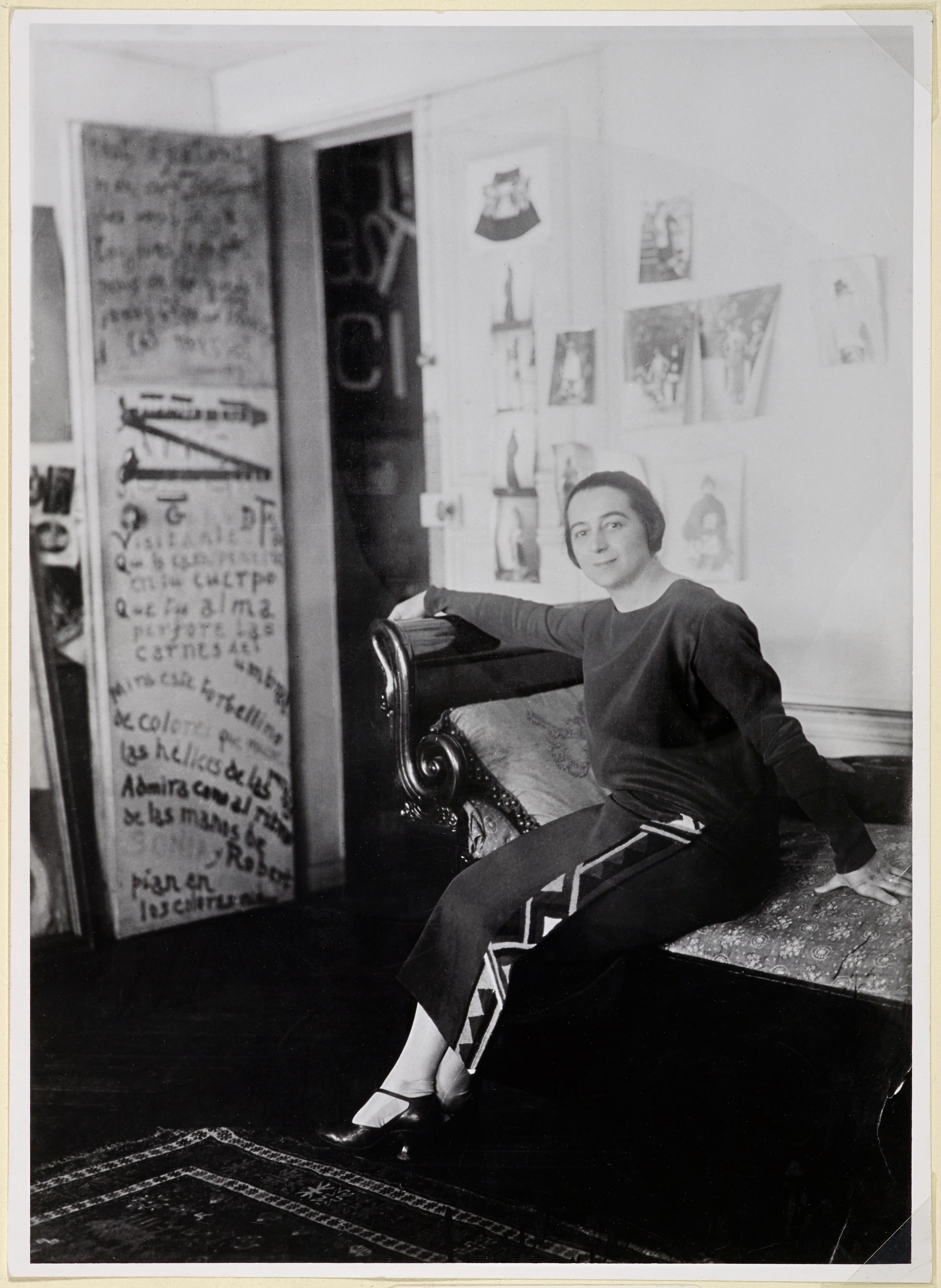 Image of Portrait of Sonia Delaunay in her home residence, 19 boulevard Malesherbes, Paris, 1924. Photographer unknown