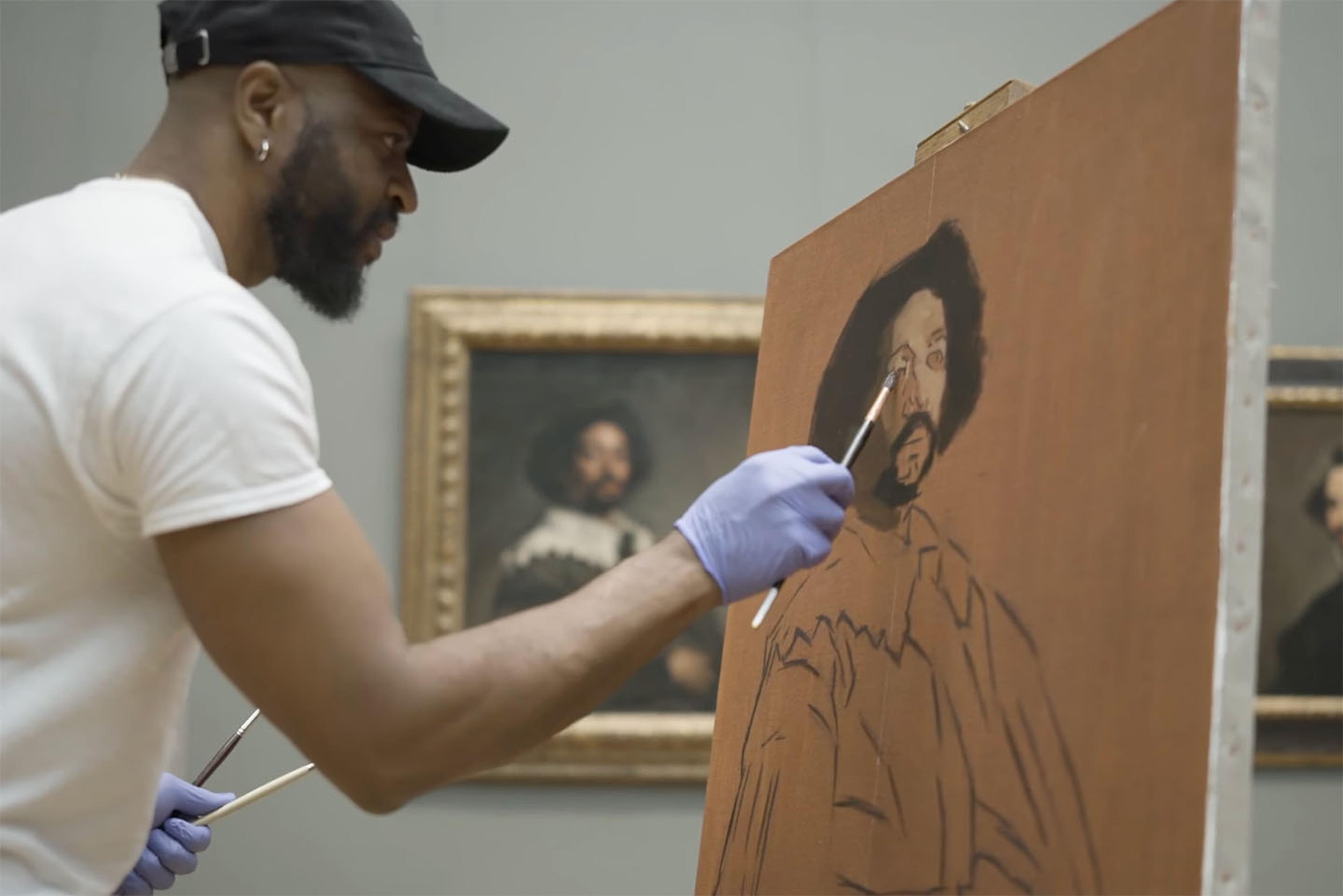 Painter Jas Knight copying Velazquez's "Juan de Pareja" in The Met's galleries