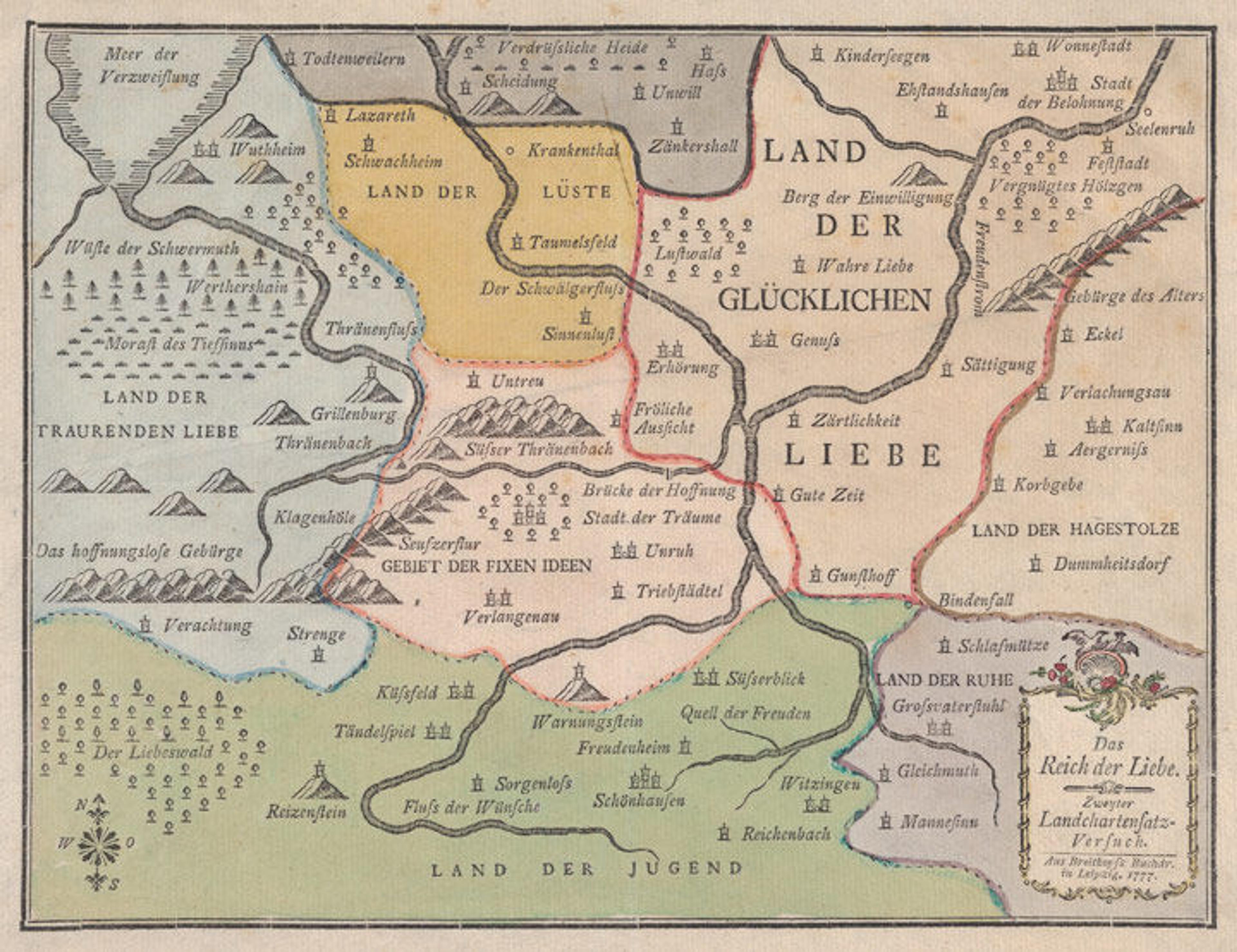 An 18th-century German map of the 'Kingdom of Love'