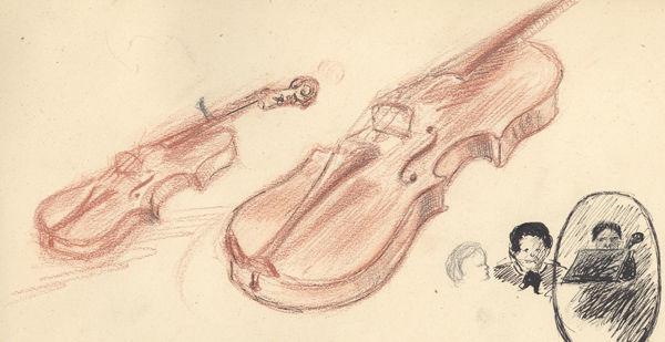 Winternitz showed his musical interests early. Above, a pastel of a violin, drawn when he was 16.