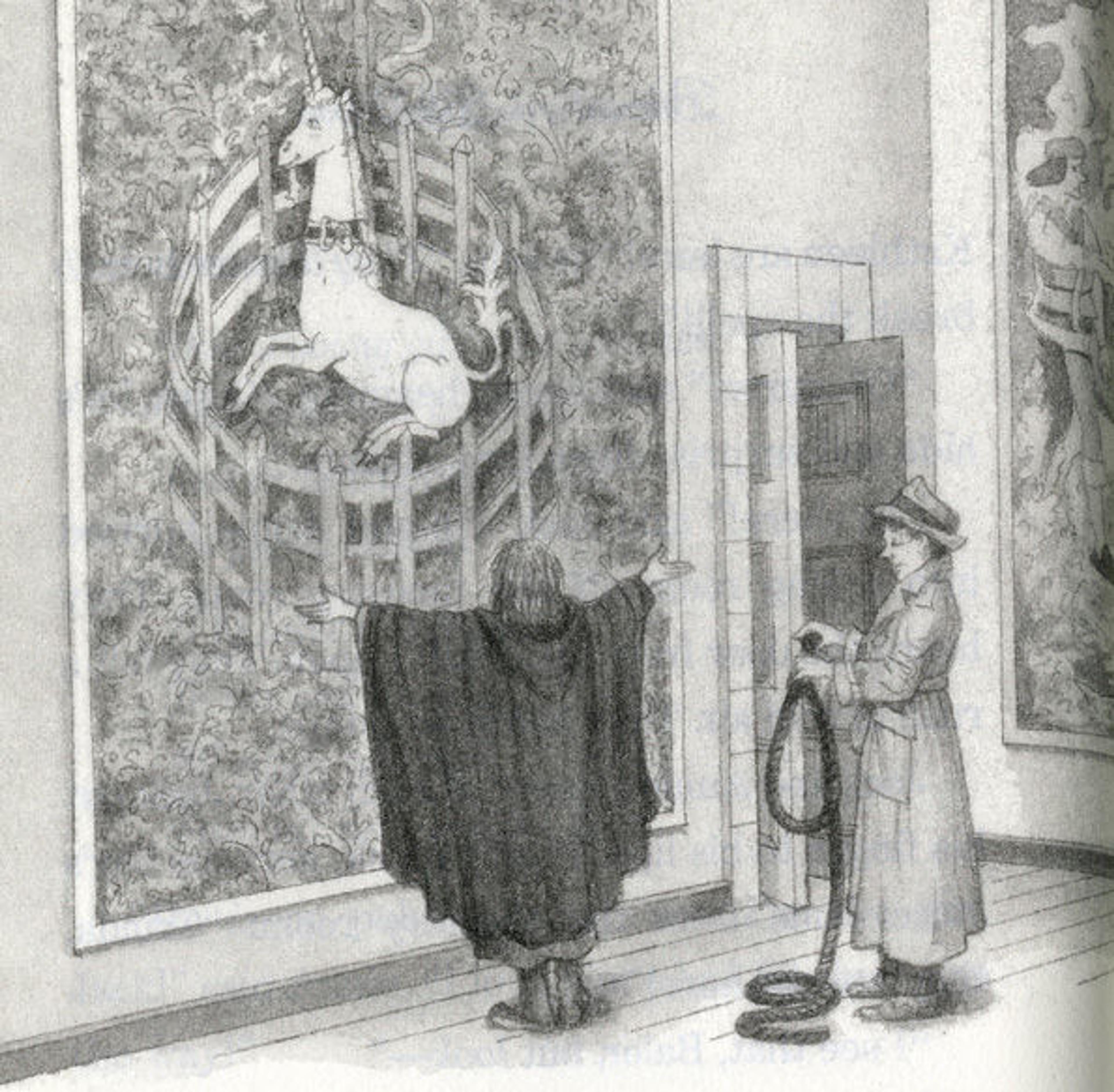 The characters Grinda and Balor attempt to awaken the Unicorn in Captivity (37.80.6) in Blizzard of the Blue Moon (New York: Random House, 2006).