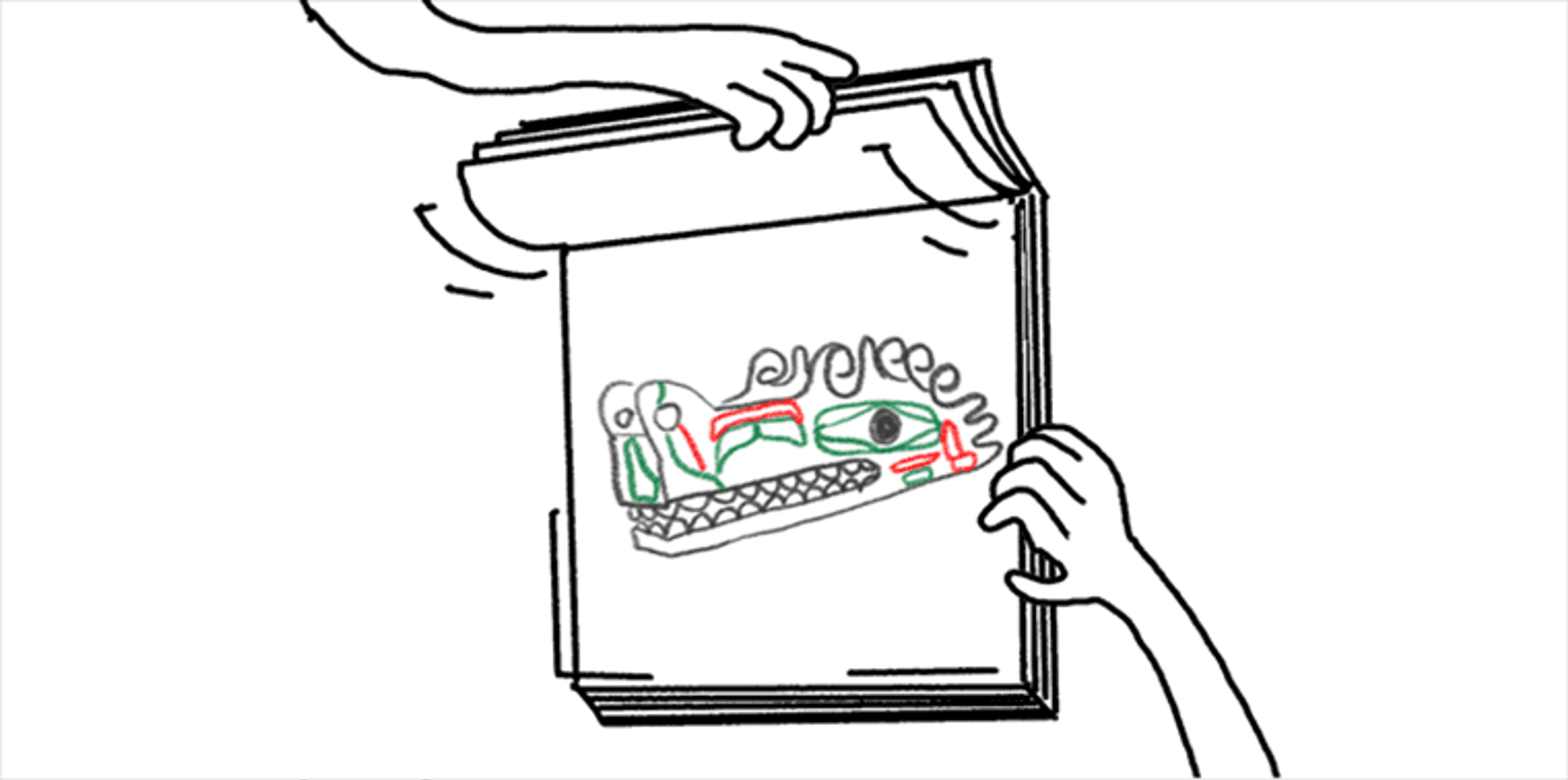 Flipbook animation of a winking crocodile head.