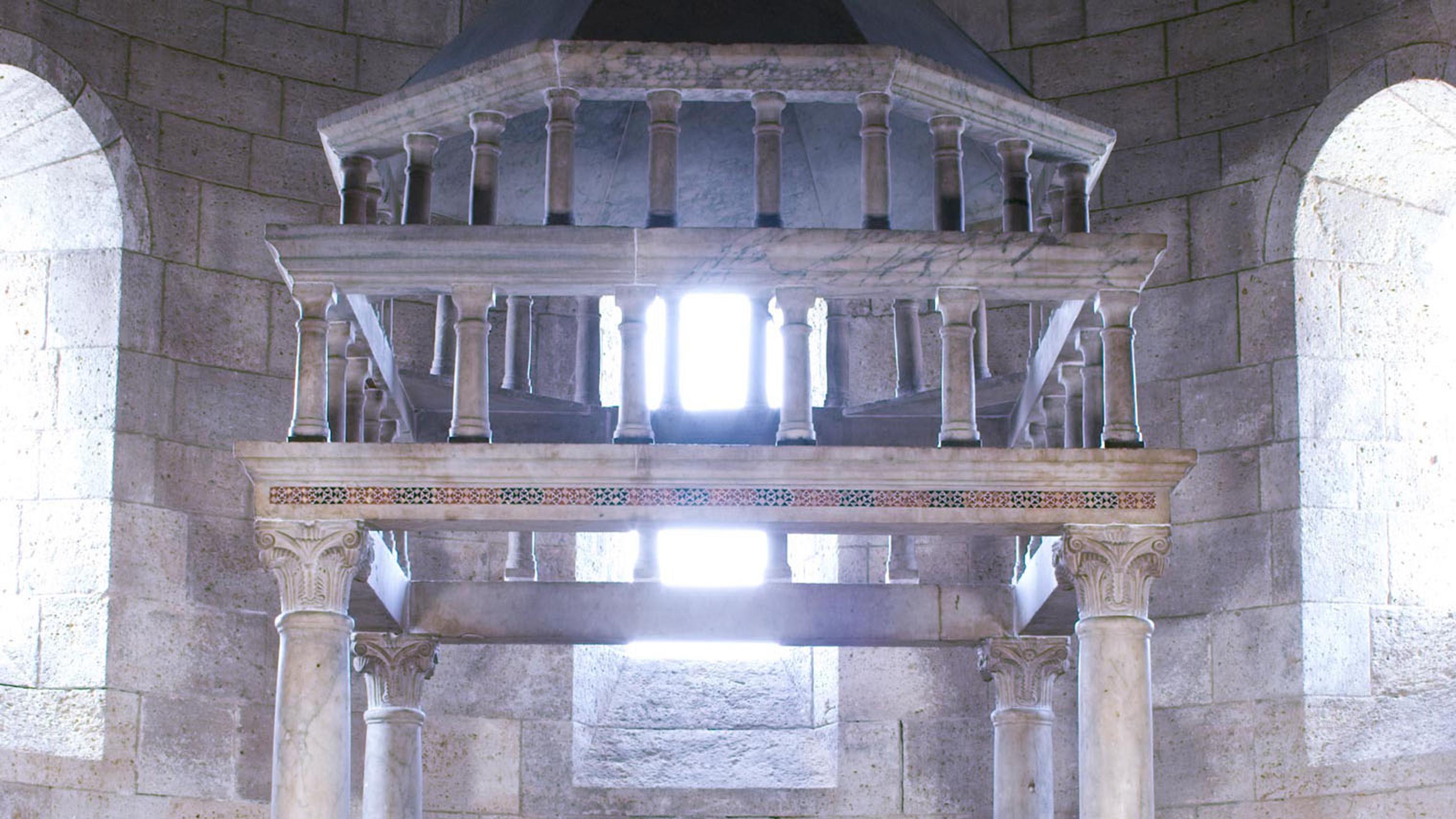 A close-up view of the ciborium as previously installed in the Langon Chapel at The Cloisters.