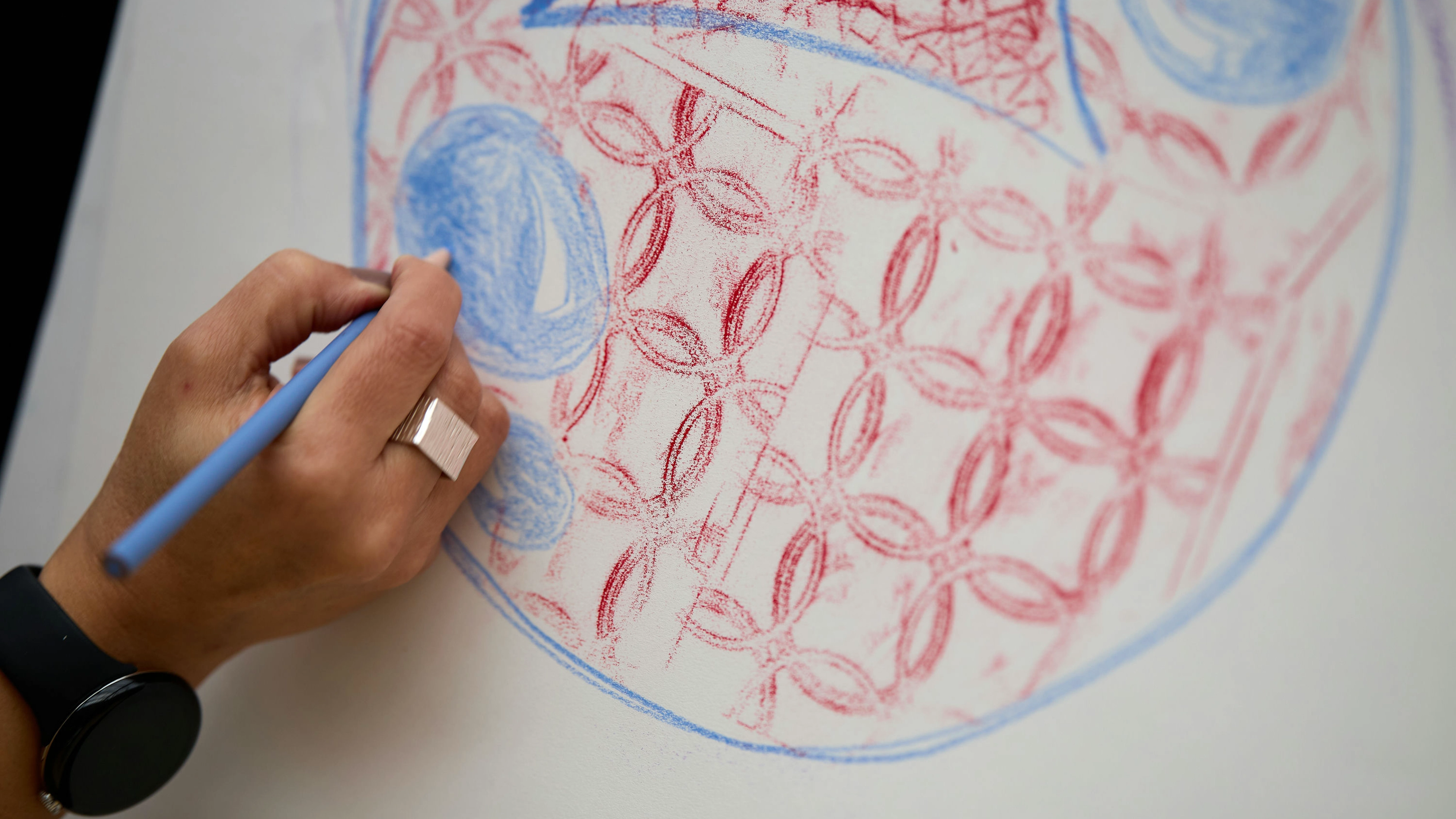 An up close image of a hand drawing. 