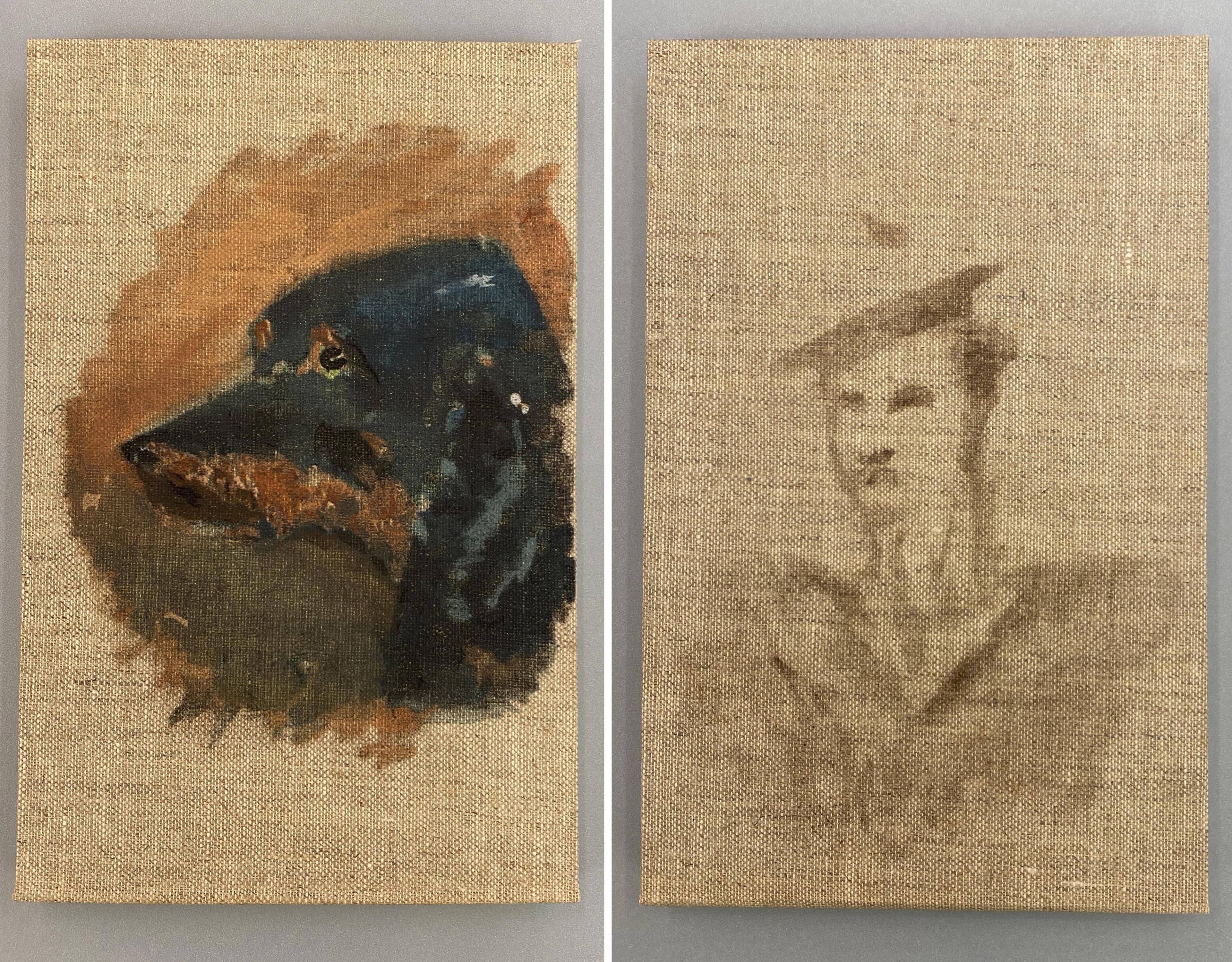 Illustration of dog and another of a man