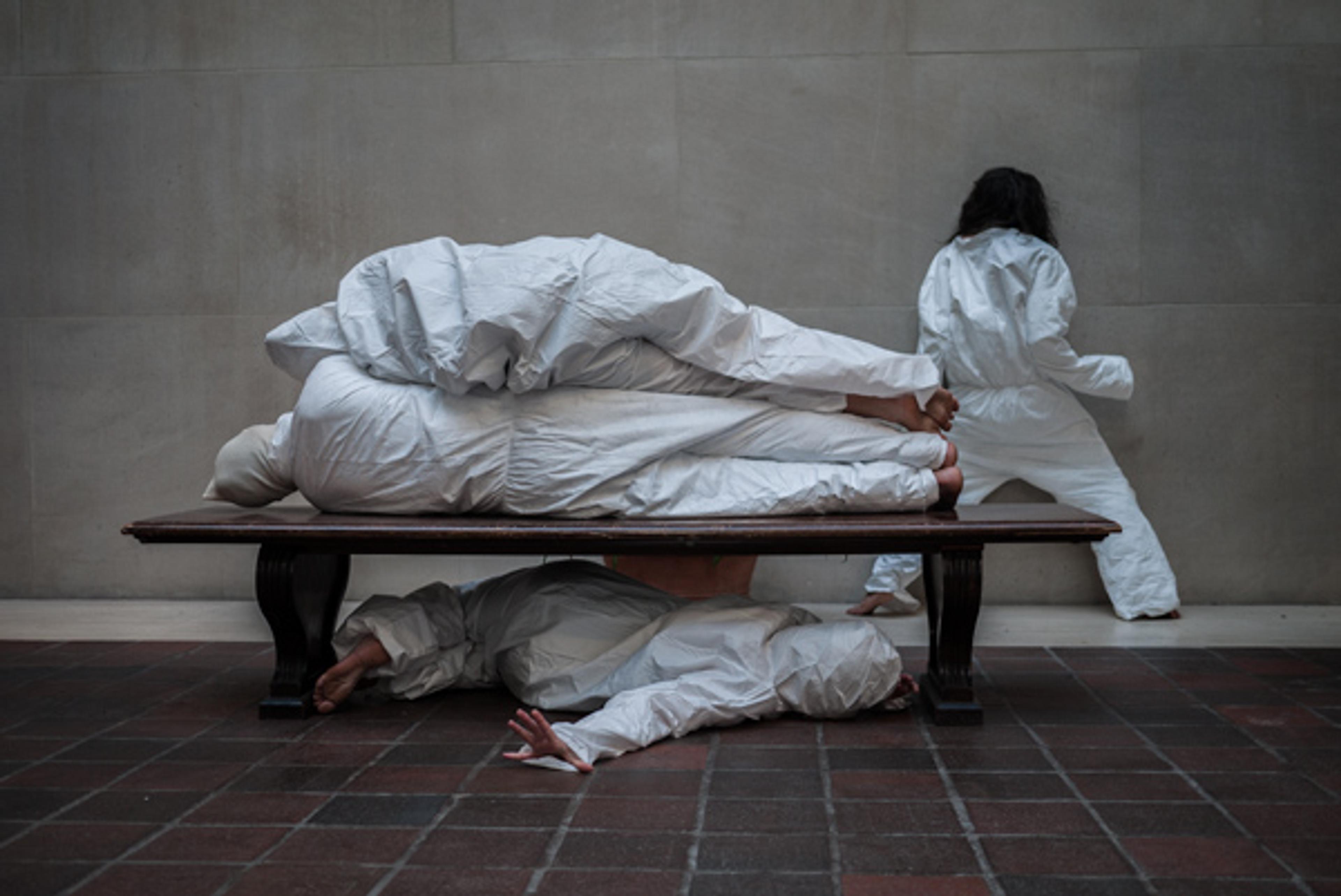 Dancers rehearsing SILENT dialogue in the Robert Lehman Court, gallery 963