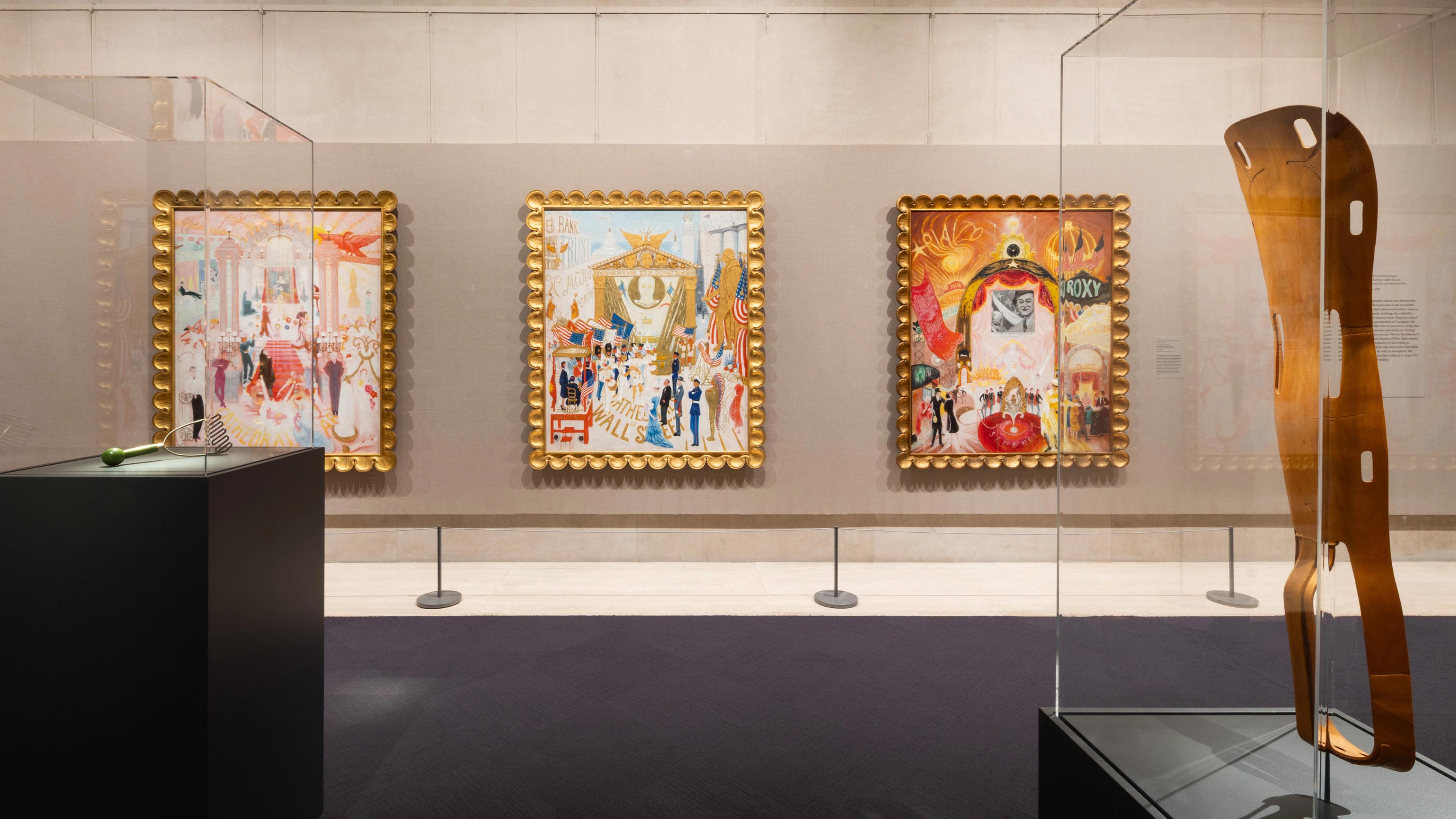In gallery views with 3 paintings on the wall