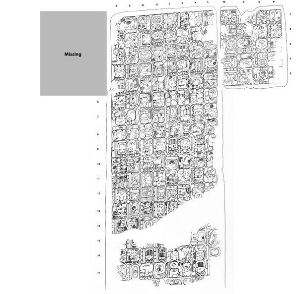 Fig. 3. Drawing of Tortuguero Monument 6. Central fragments by Ian Graham, fragments in upper right by David Stuart
