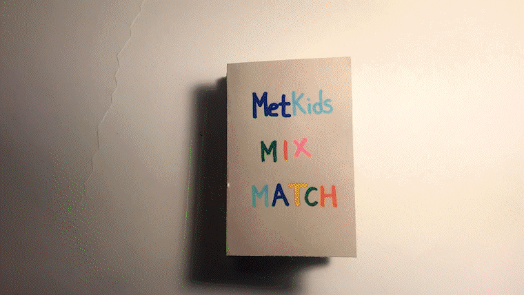 An animated GIF of a hand flipping through the completed accordion book. Mixed up beings are created as he flips through each section.