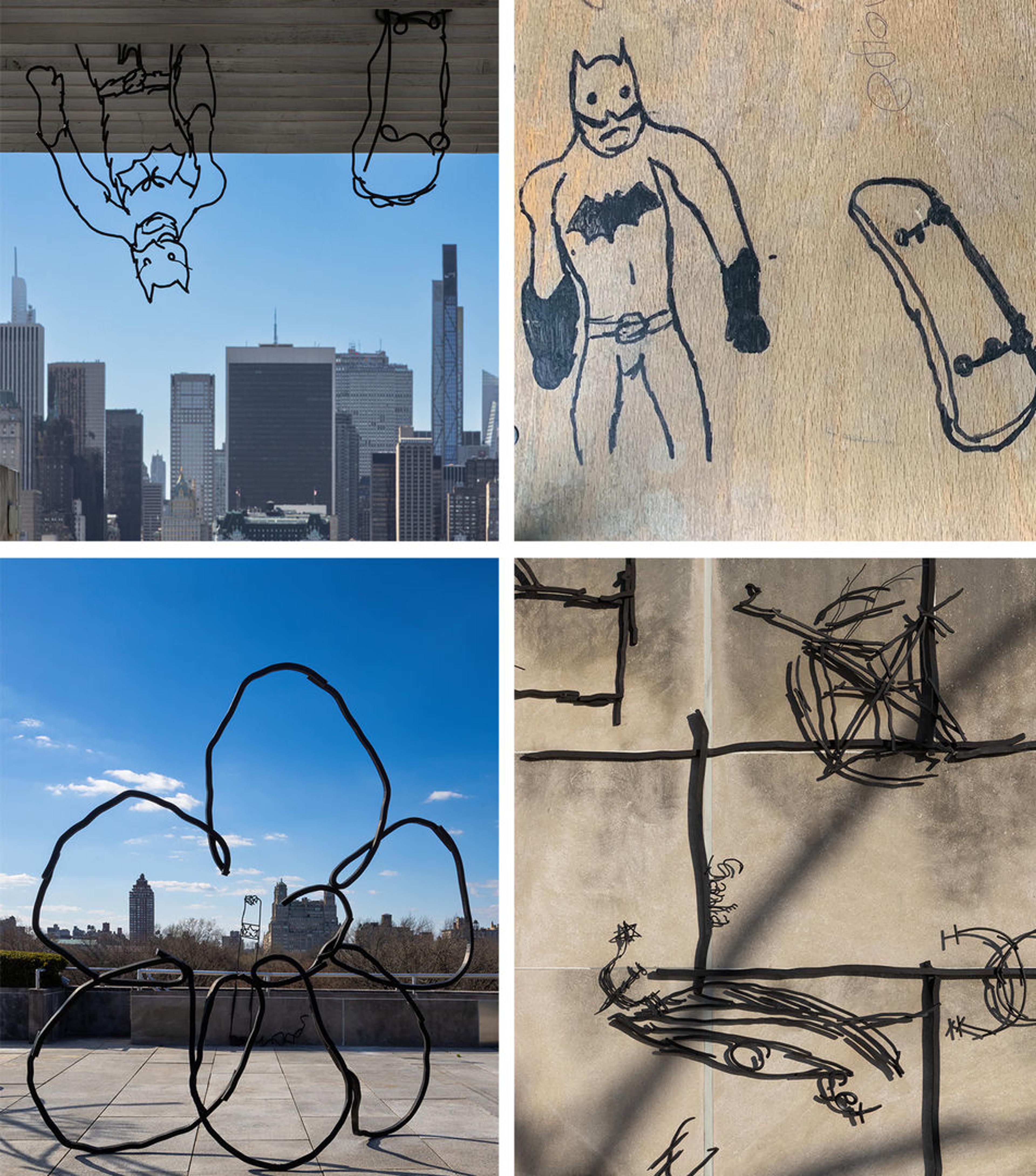 Composite image of metal sculptures and their original inspiration.