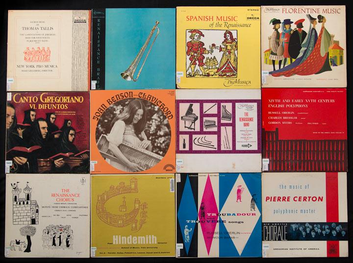 A collection of 12 LPs from the collection of The Cloisters Library