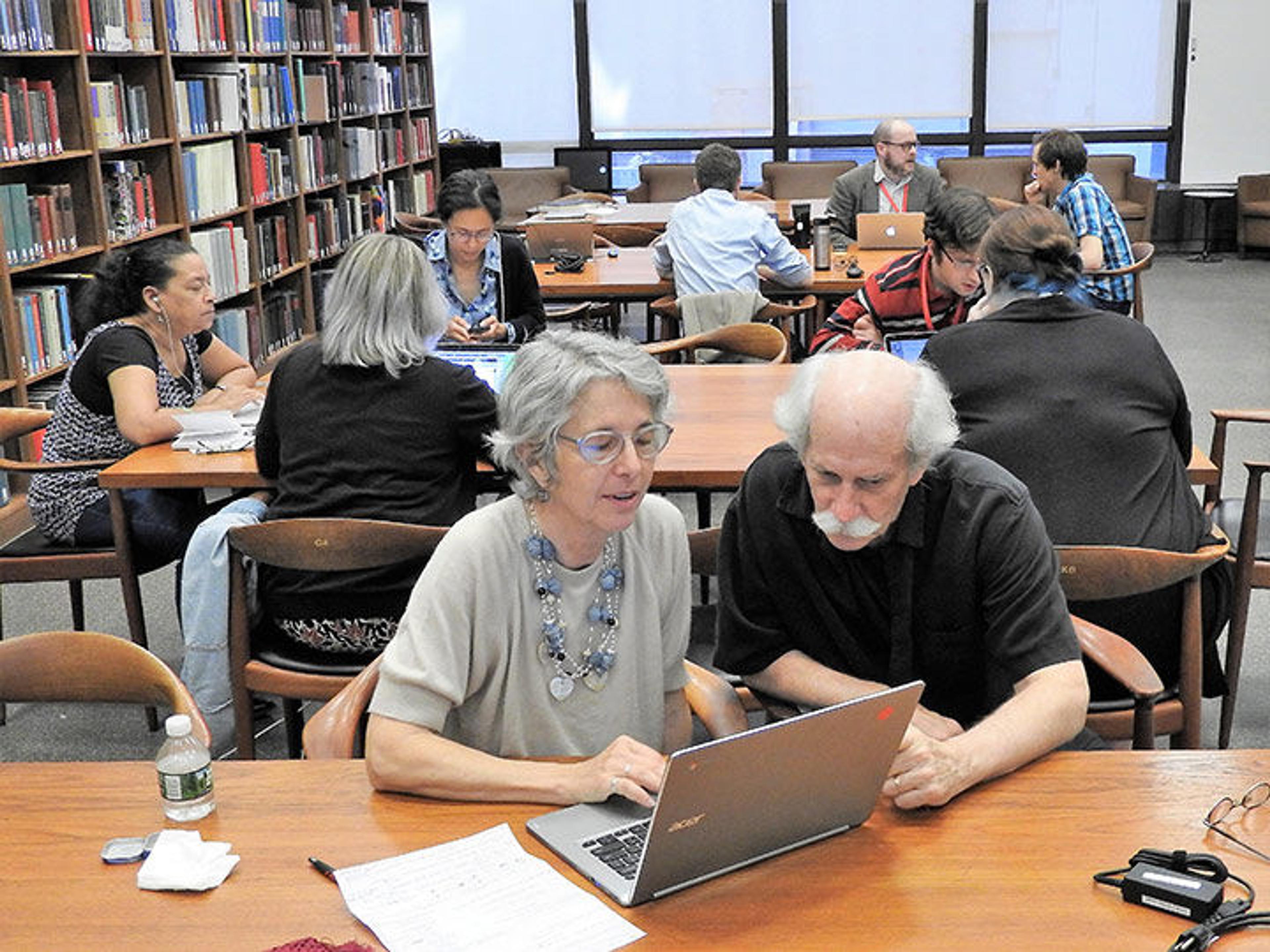 Participants at the Met Open Access Edit-a-thon in May 2017 at the Thomas J. Watson Library. Photo by Jim Henderson