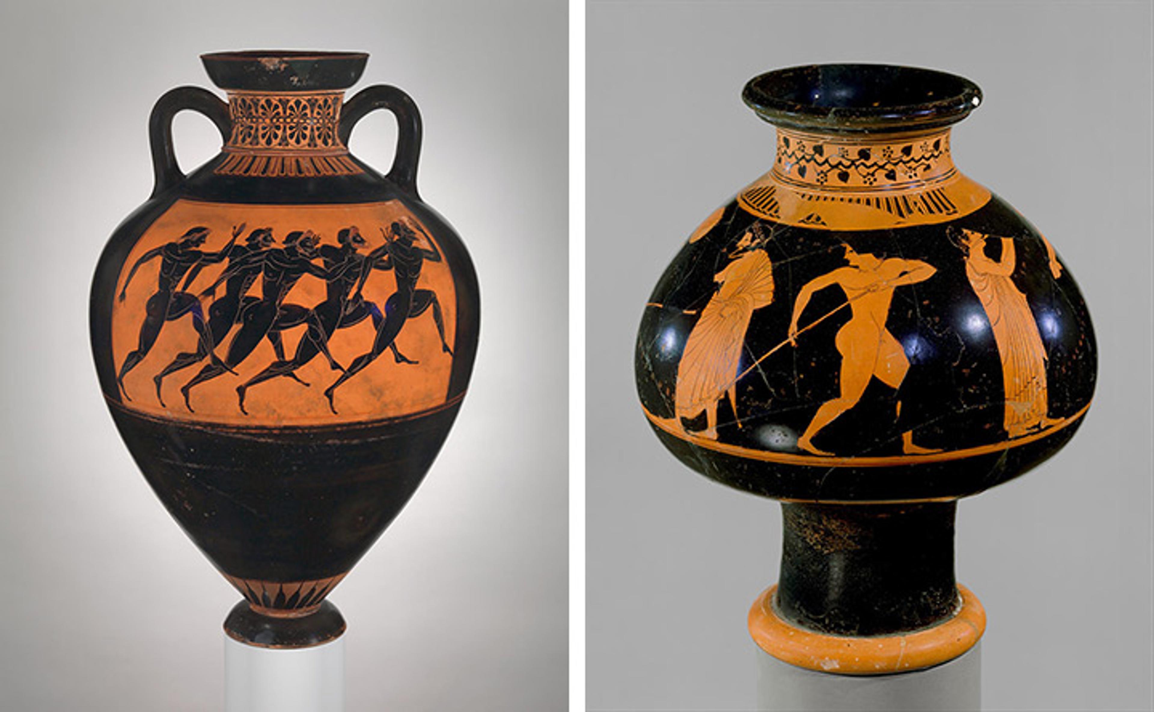 Greek vases showing runners and athletes