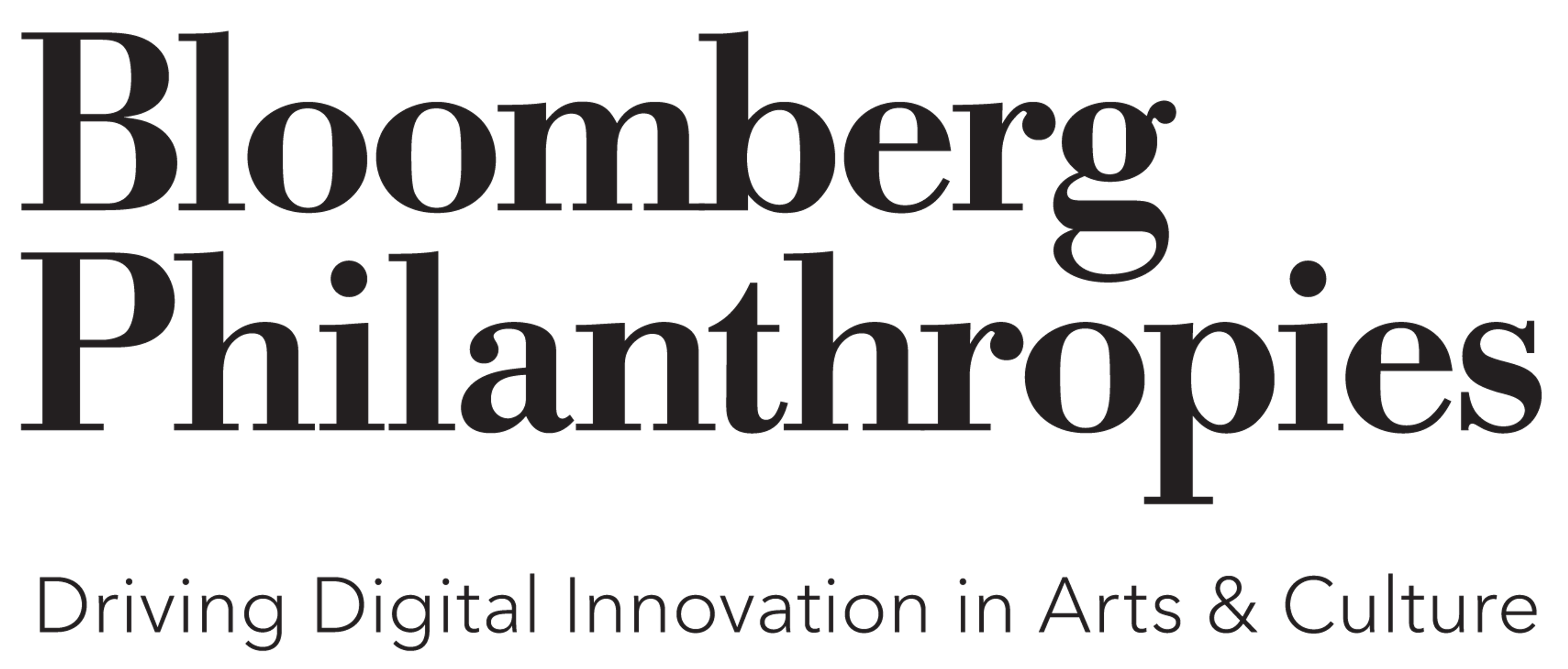 Logo for Bloomberg Philanthropies with the tagline "Driving Digital Innovation in Arts & Culture"