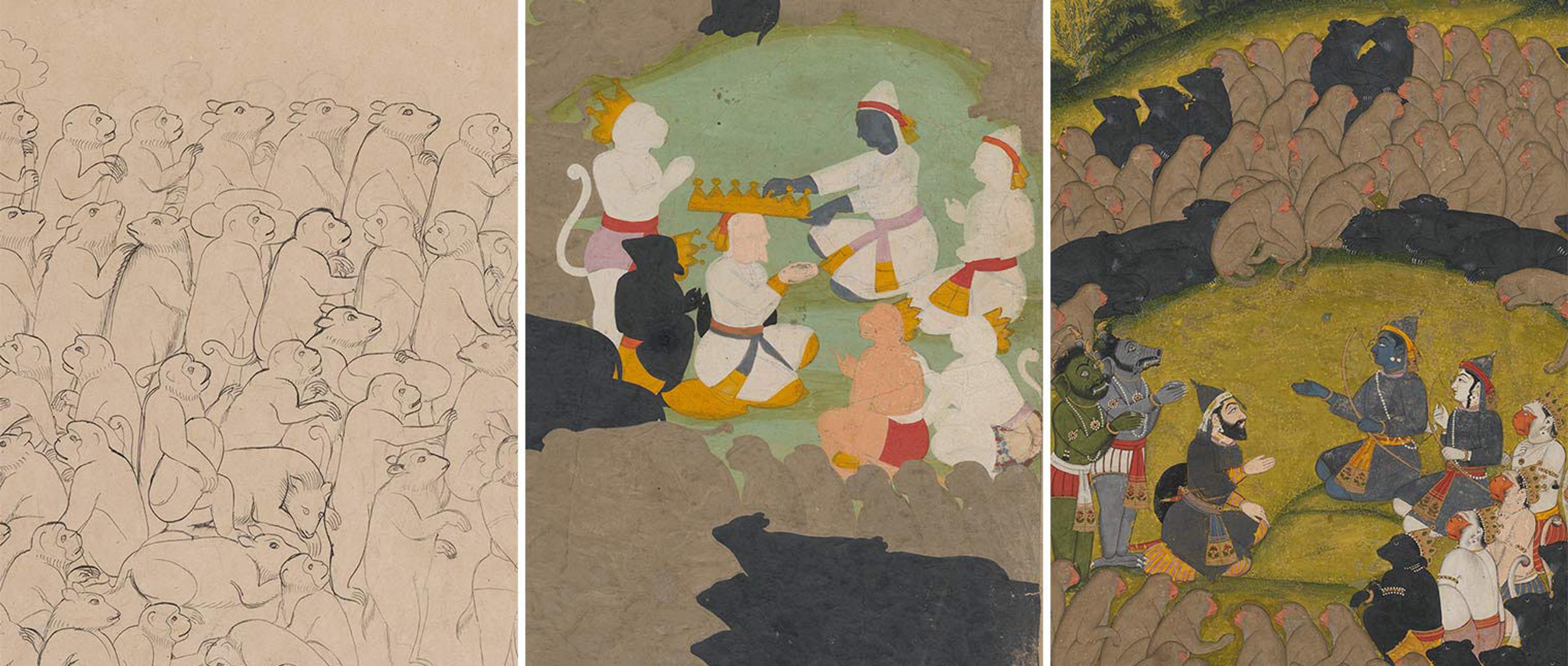 Painting of monkeys gathered around Lord Rama