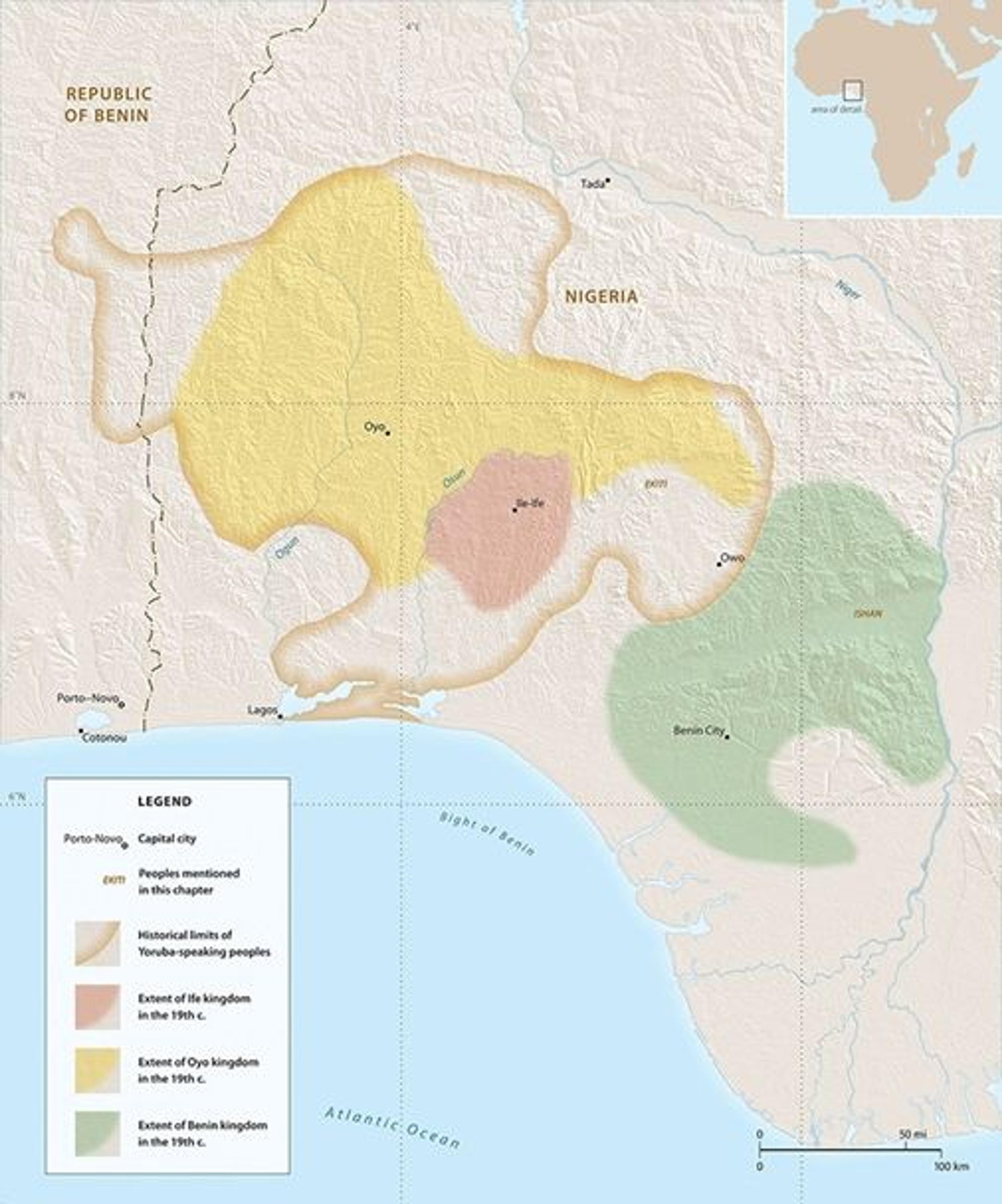 Map showing Ife and Benin published in Heroic Africans: Legendary Leaders, Iconic Sculptures by Alisa LaGamma.