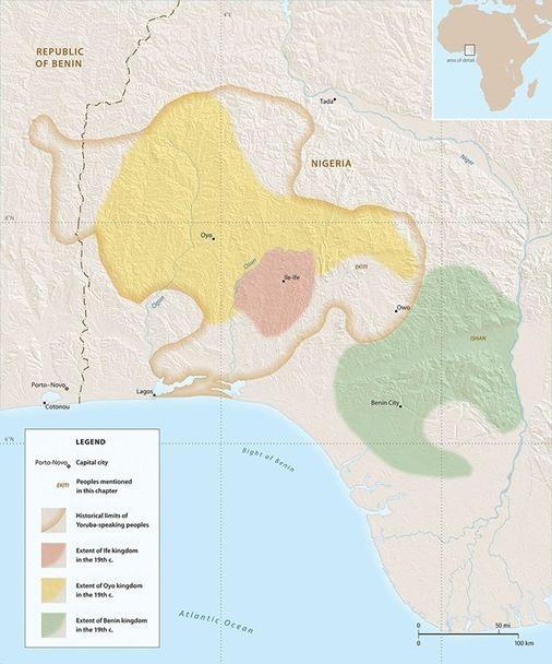 Map showing Ife and Benin published in Heroic Africans: Legendary Leaders, Iconic Sculptures by Alisa LaGamma.