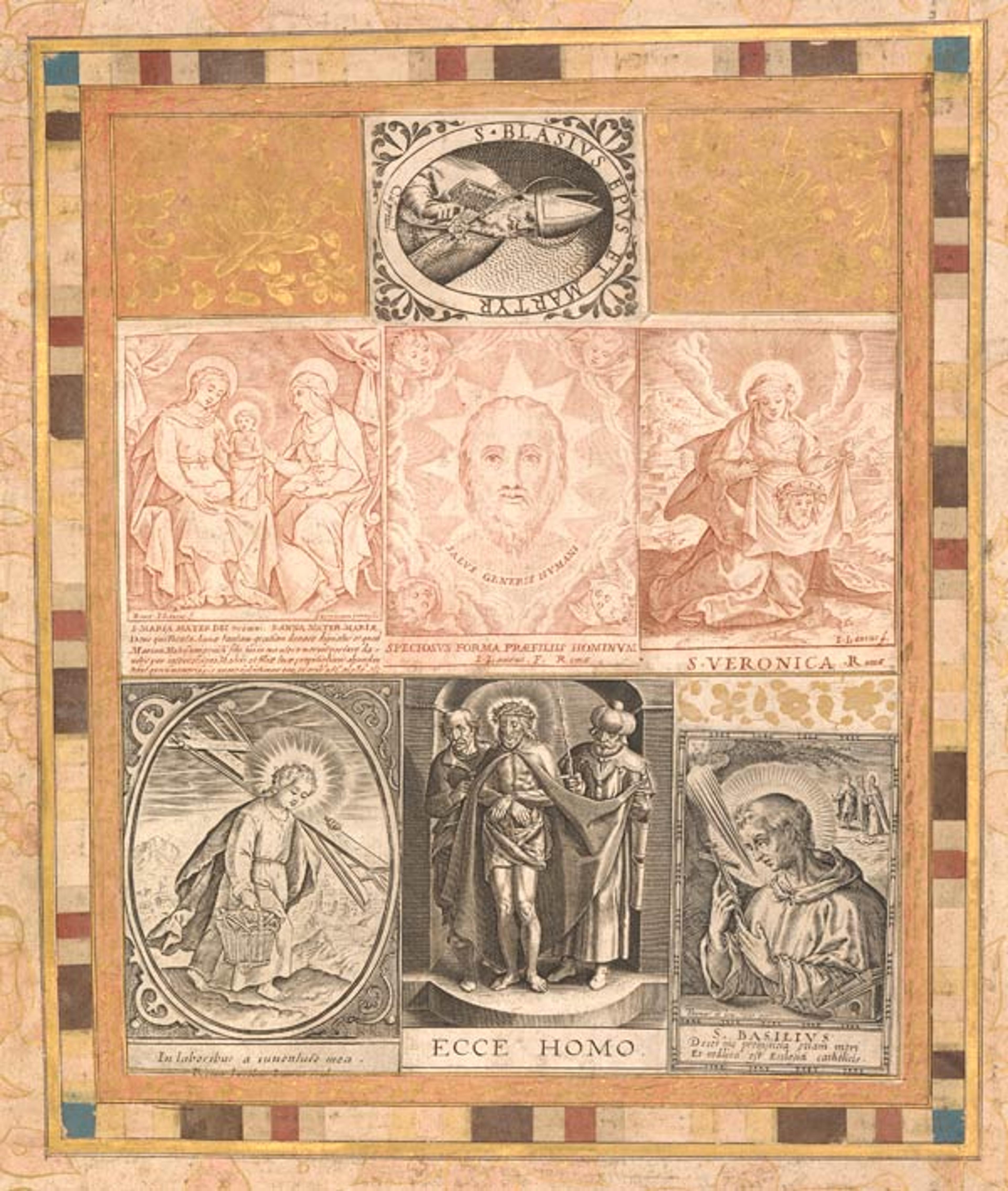 "Seven Devotional Scenes," folio from the Bellini Album, ca. 1600. Print: Italy or the Netherlands; album: Turkey. Ink, opaque watercolor, and gold on paper; H. 8 3/8 in. (21.2 cm), W. 6 3/4 in. (17.2 cm). The Metropolitan Museum of Art, New York, Louis V. Bell Fund, 1967 (67.266.7.4r)