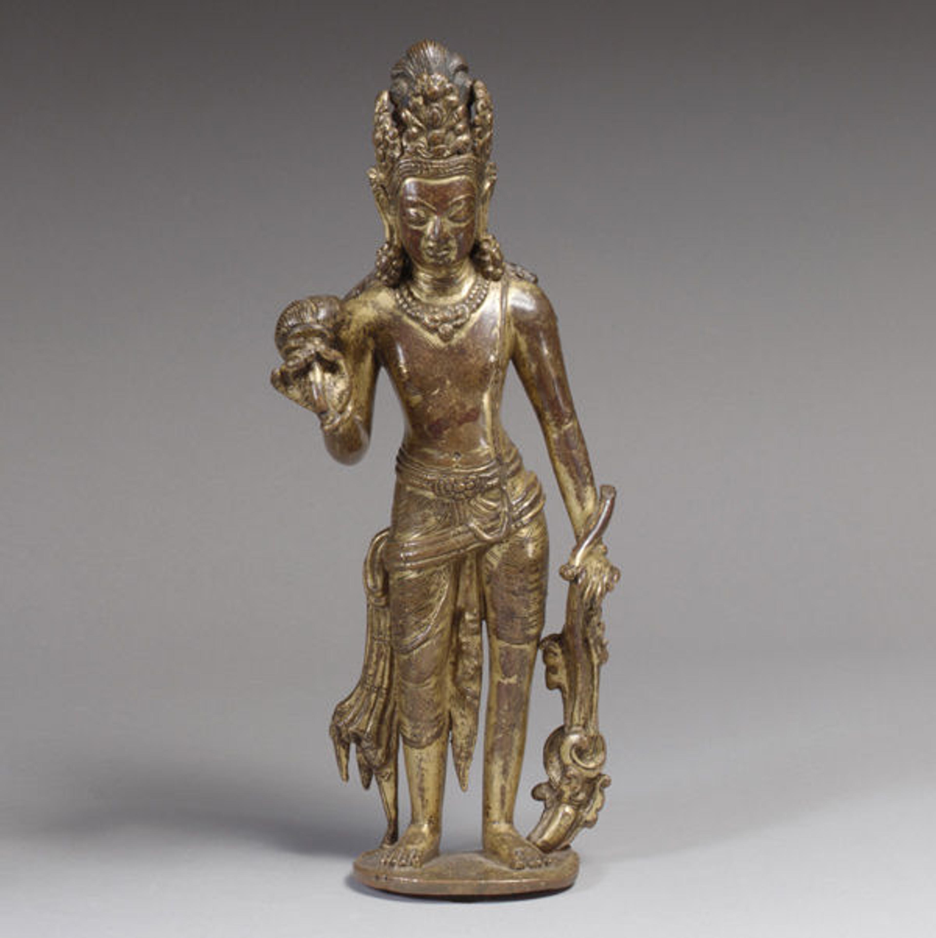 Bodhisattva, Probably Padmapani Lokeshvara, 10th–11th century. Nepal (Kathmandu Valley), Licchavi–Thakuri periods. Gilt copper alloy; H. 11 7/8 in. (30.2 cm). The Metropolitan Museum of Art, New York, Gift of Margery and Harry Kahn, 1981 (1981.59)