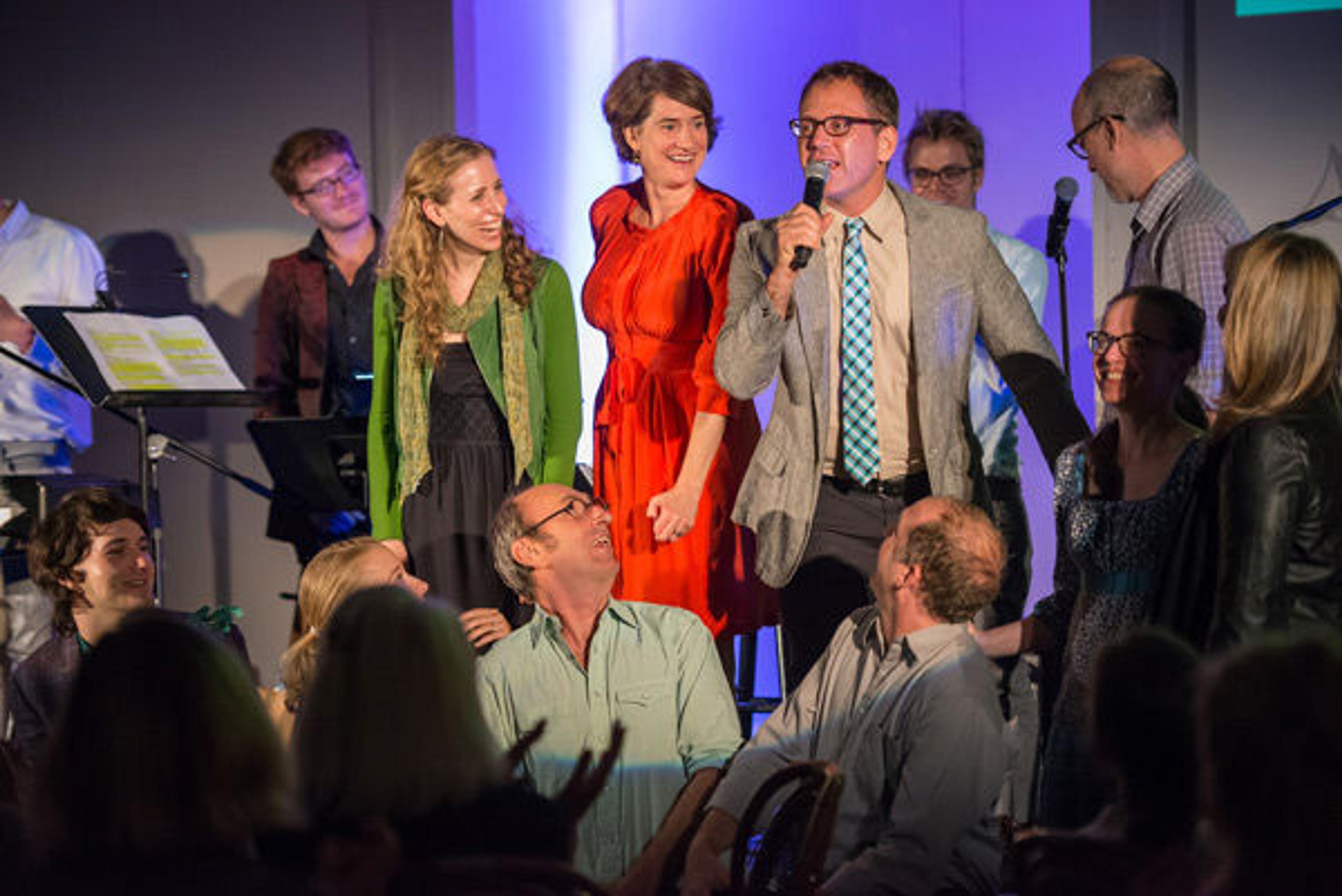 The Civilians perform Let Me Ascertain You in the Petrie Court Café, September 2014. © Stephanie Berger