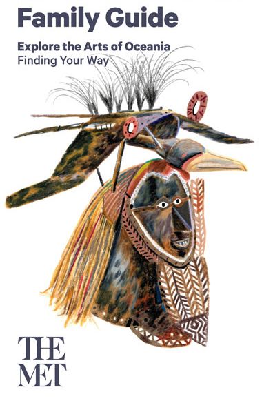 Cover of a brochure with a very colorful illustration of an artwork from Oceania.