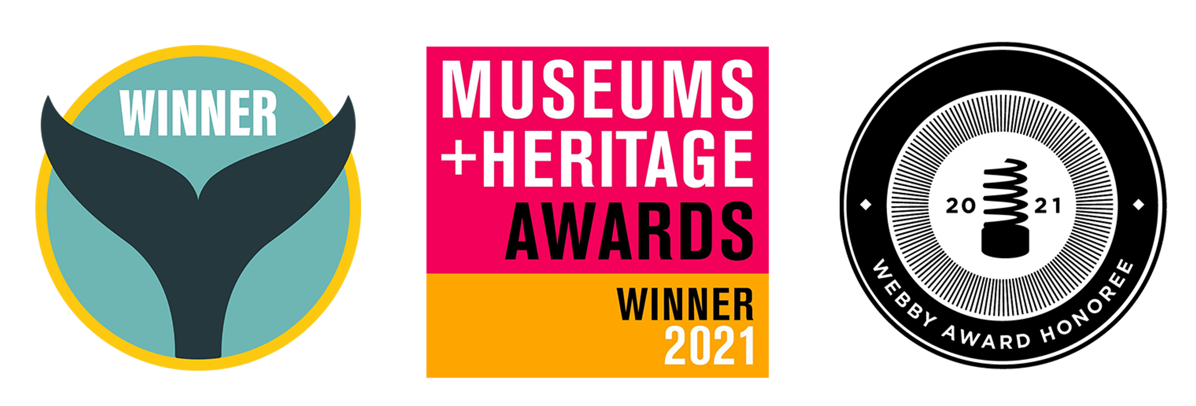 Icons of awards from the Webby's, Museums + Heritage, and Shorty.
