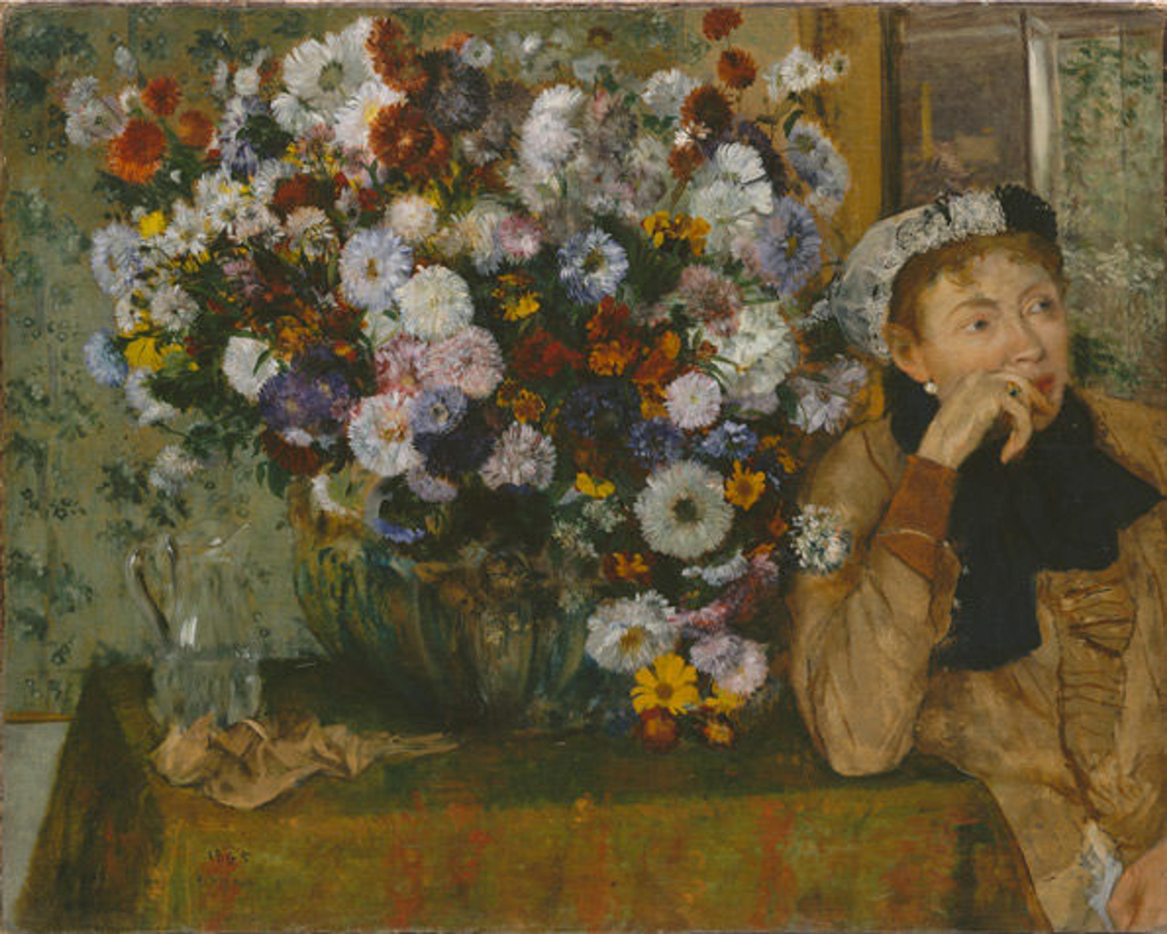 Edward Degas. A Woman Seated beside a Vase of Flowers (Madame Paul Valpinçon?), 1865