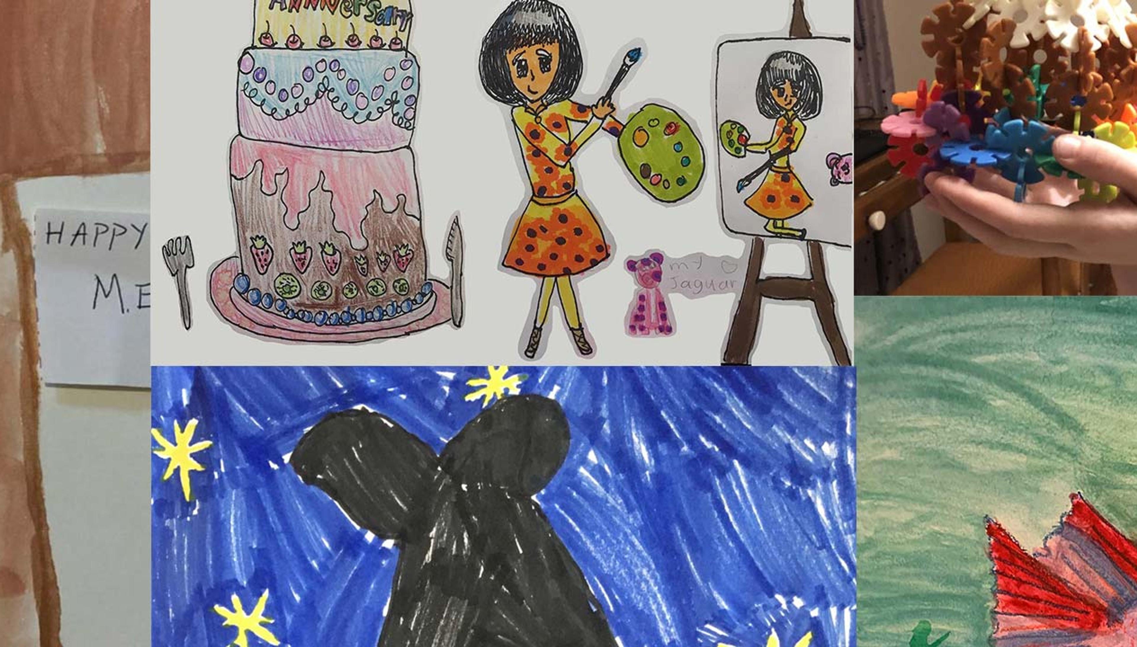A collage of colorful handmade birthday cards from children to The Met.