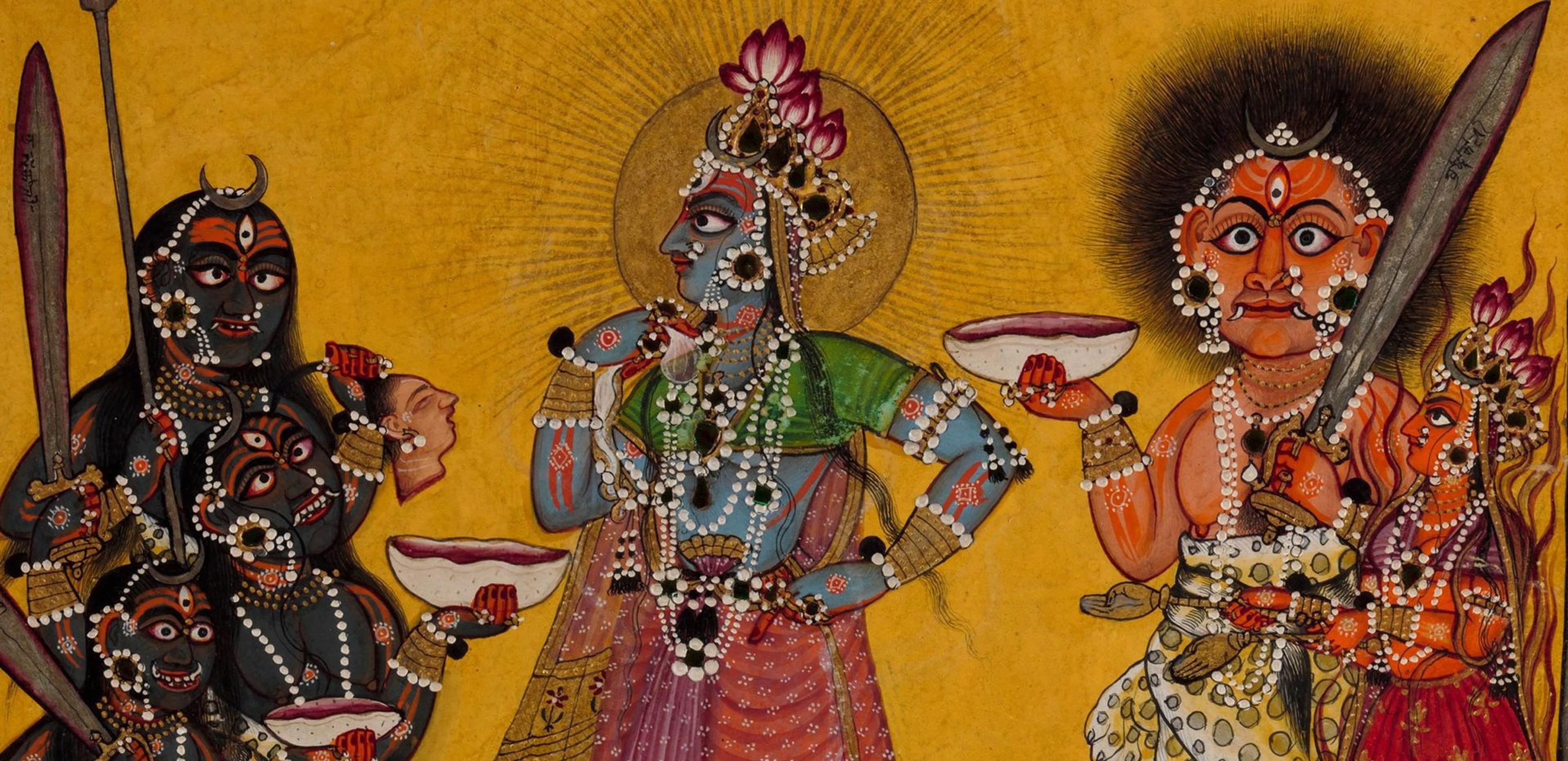 Horizontal detail showing three Kalis, Bhadrakali, Bhima, and Vahni-Priya