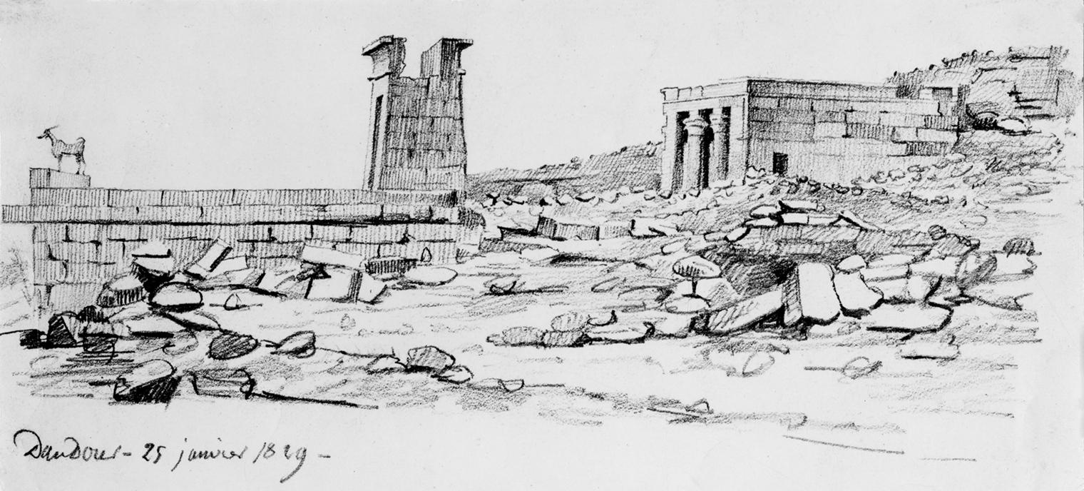 Pencil sketch of the Temple of Dendur