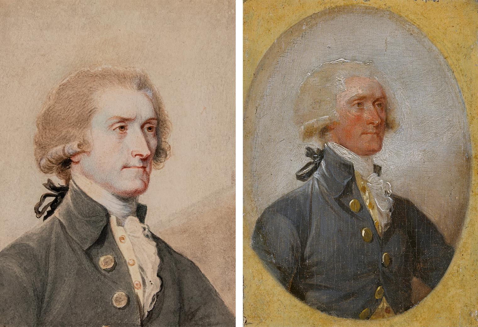 Side-by-side historical portraits of two powdered-haired men in formal 18th-century clothing