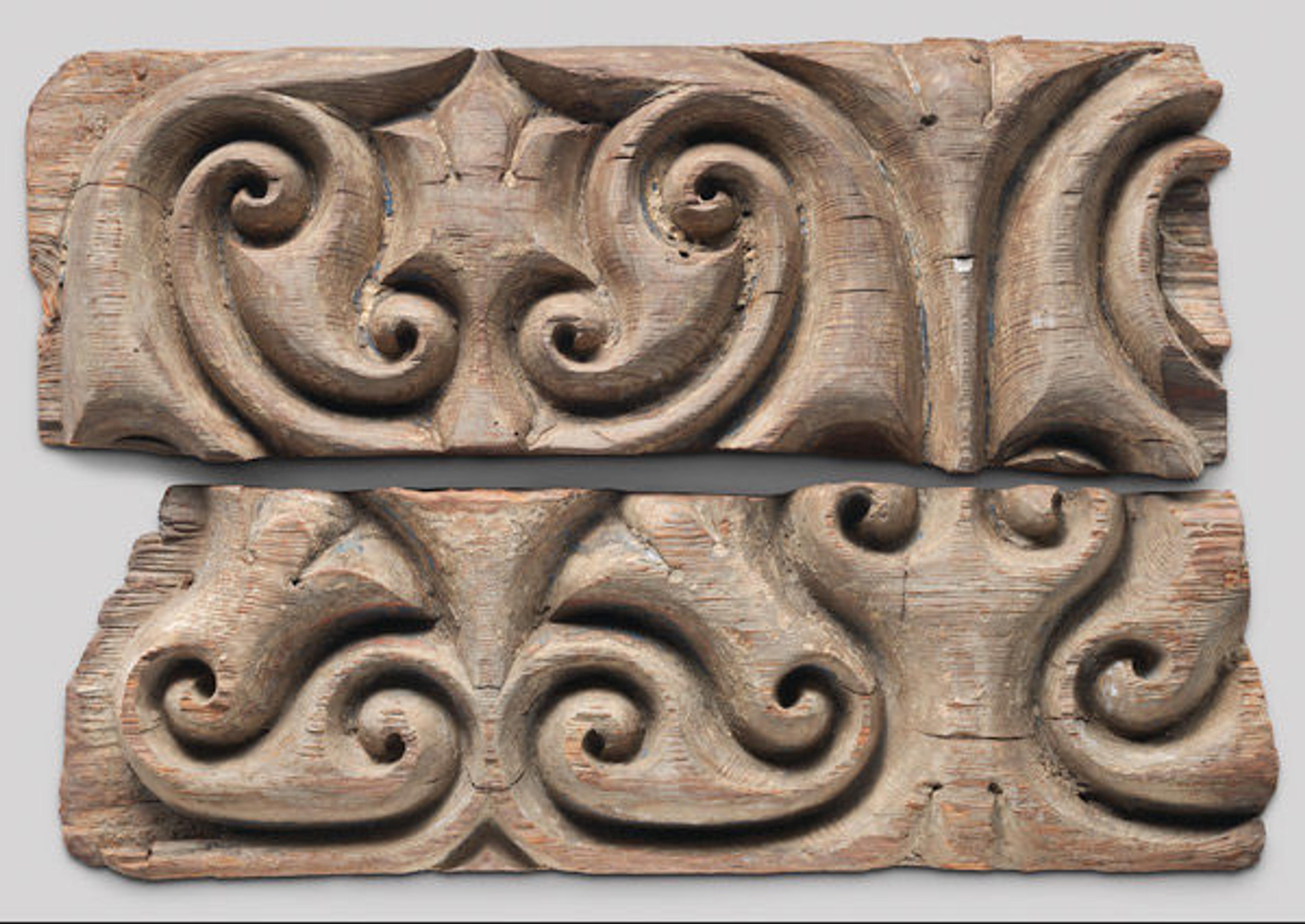 Fig. 1. Panel Carved in the "Beveled Style" with Remains of Later Polychromy, last quarter 10th century. Egypt. Islamic. Wood (pine); carvede; 18 1/2 x 27 x 3 in. (47 x 68.6 x 7.6 cm). The Metropolitan Museum of Art, New York, Rogers Fund, 1932 (32.102.1, 2)