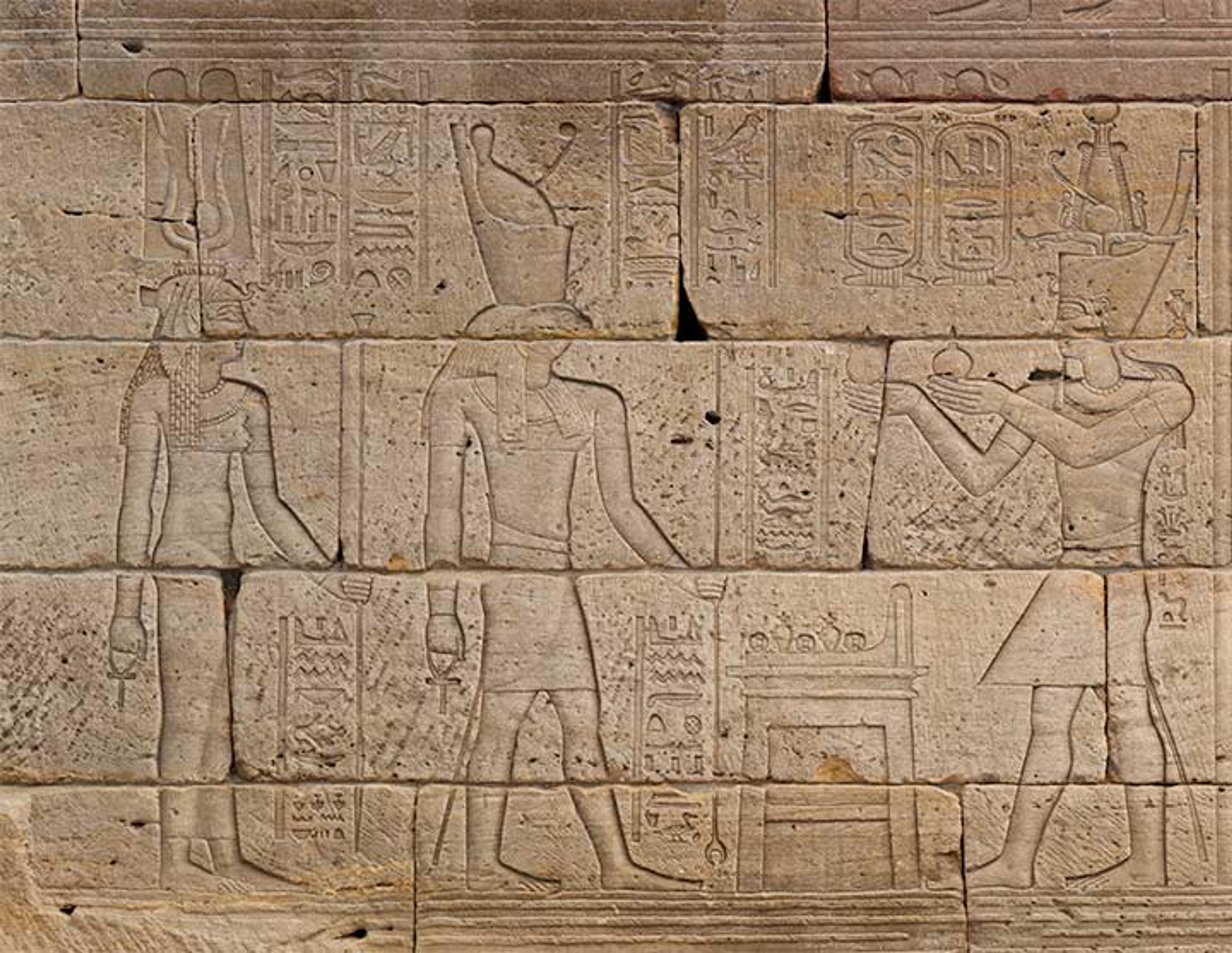 Augustus offering wine to Harendotes and Hathor