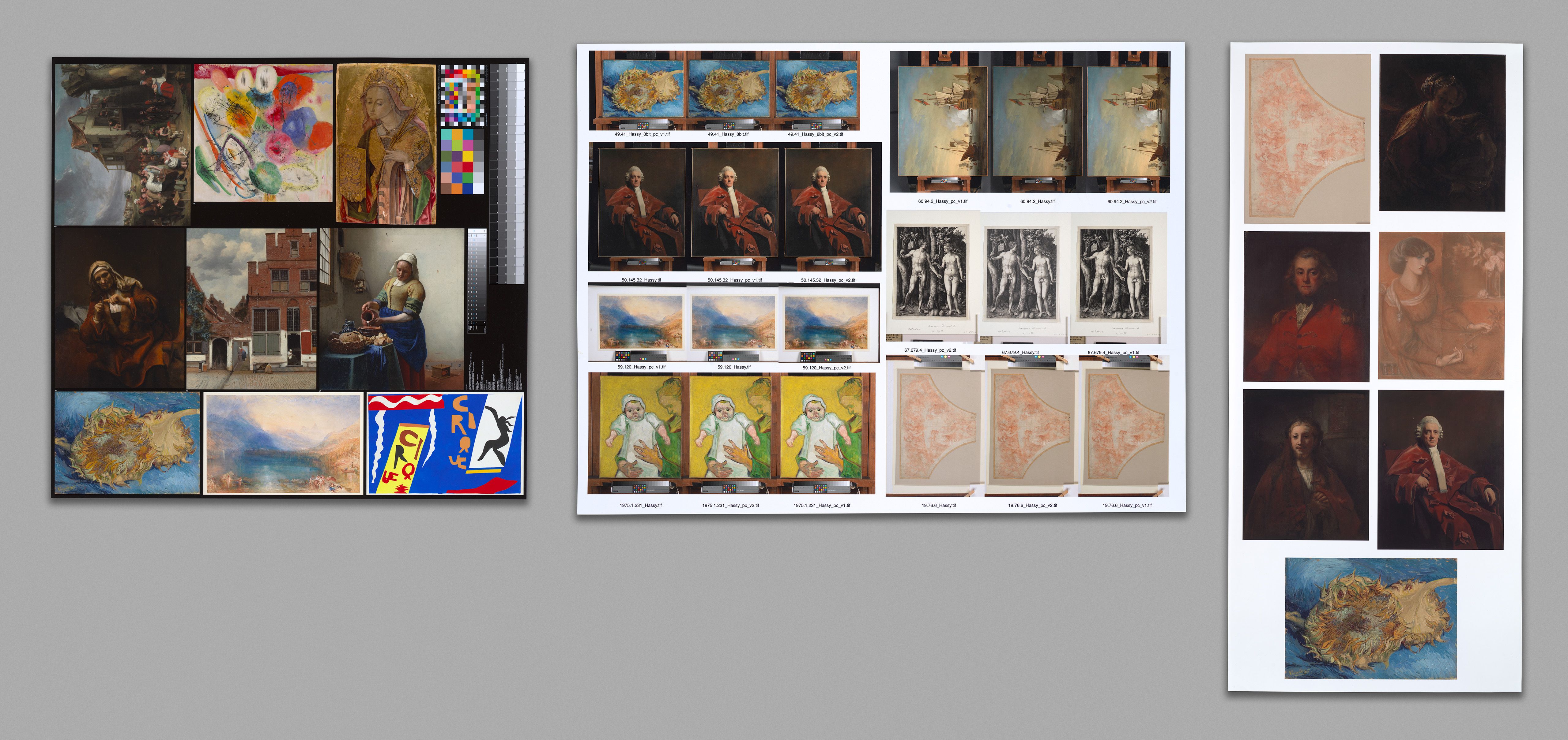 Three layouts showing color comparisons between different paintings.