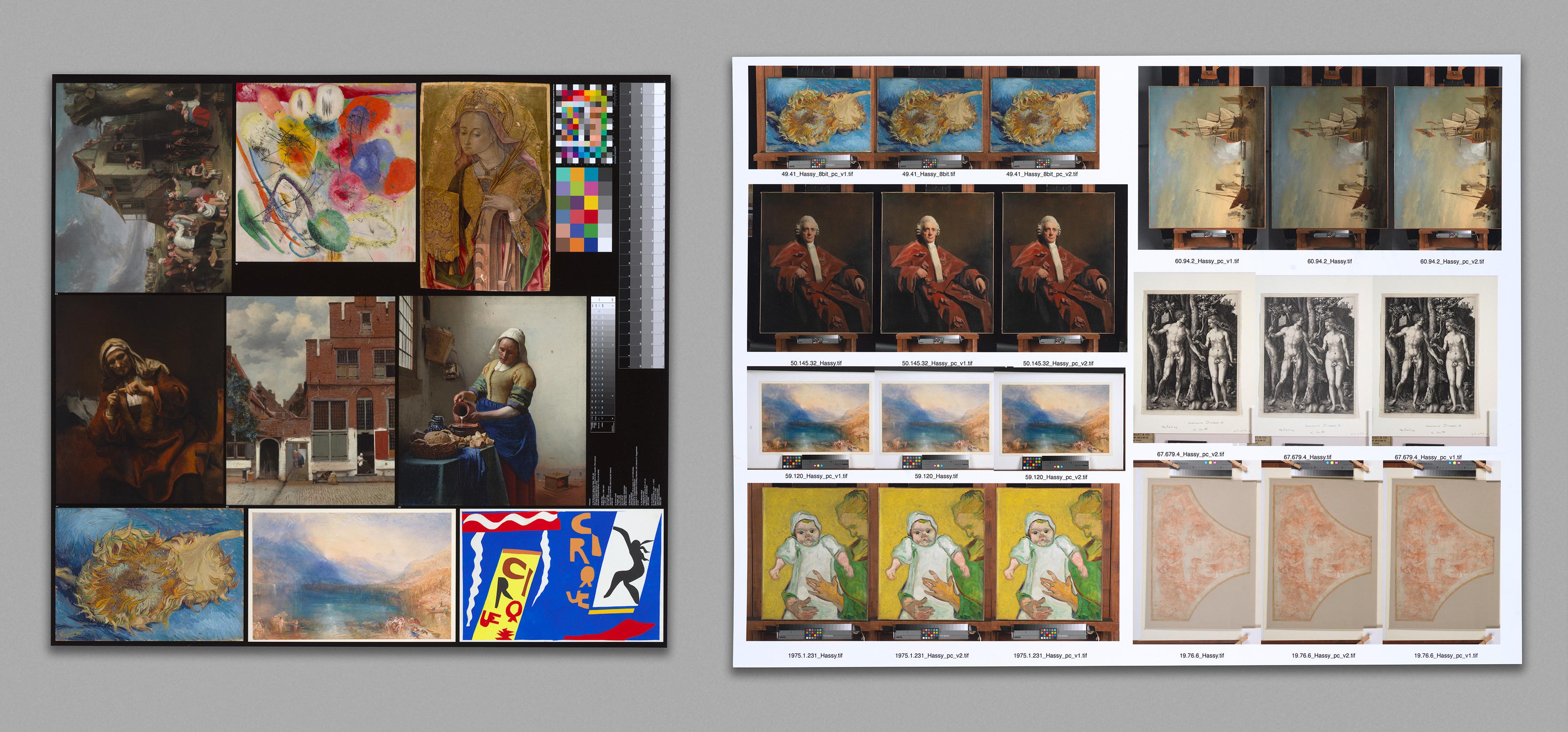Three layouts showing color comparisons between different paintings.