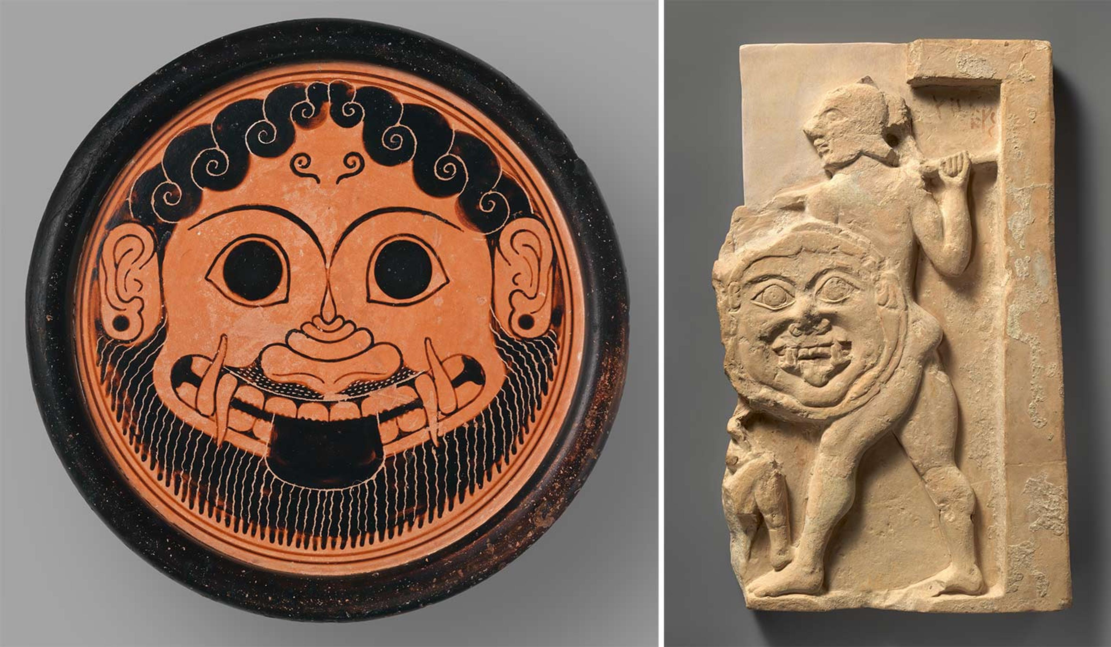A Gorgon head and a frieze with Achilles carrying a shield with a big Gorgon head on it