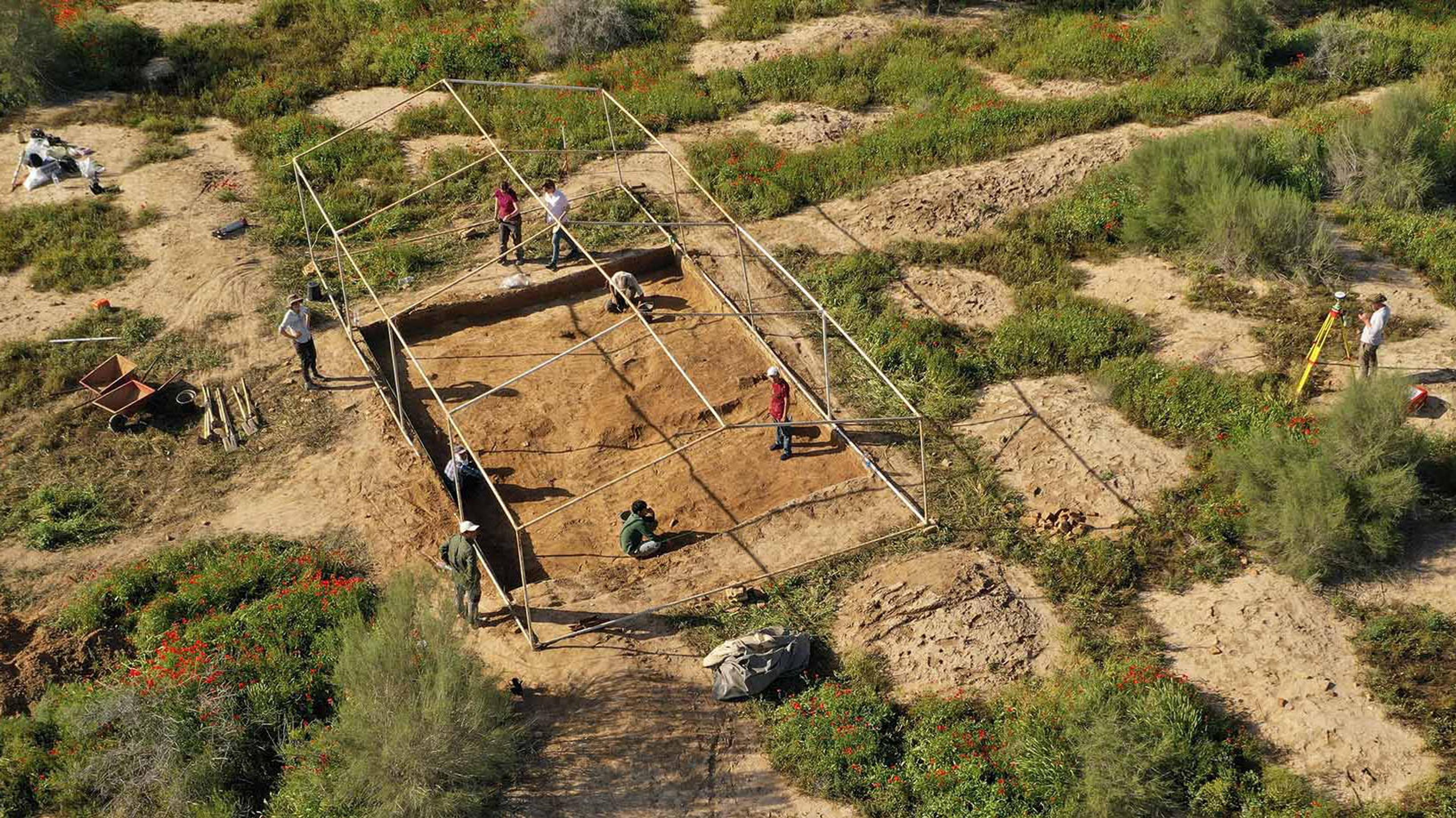 Aerial view of an excavation