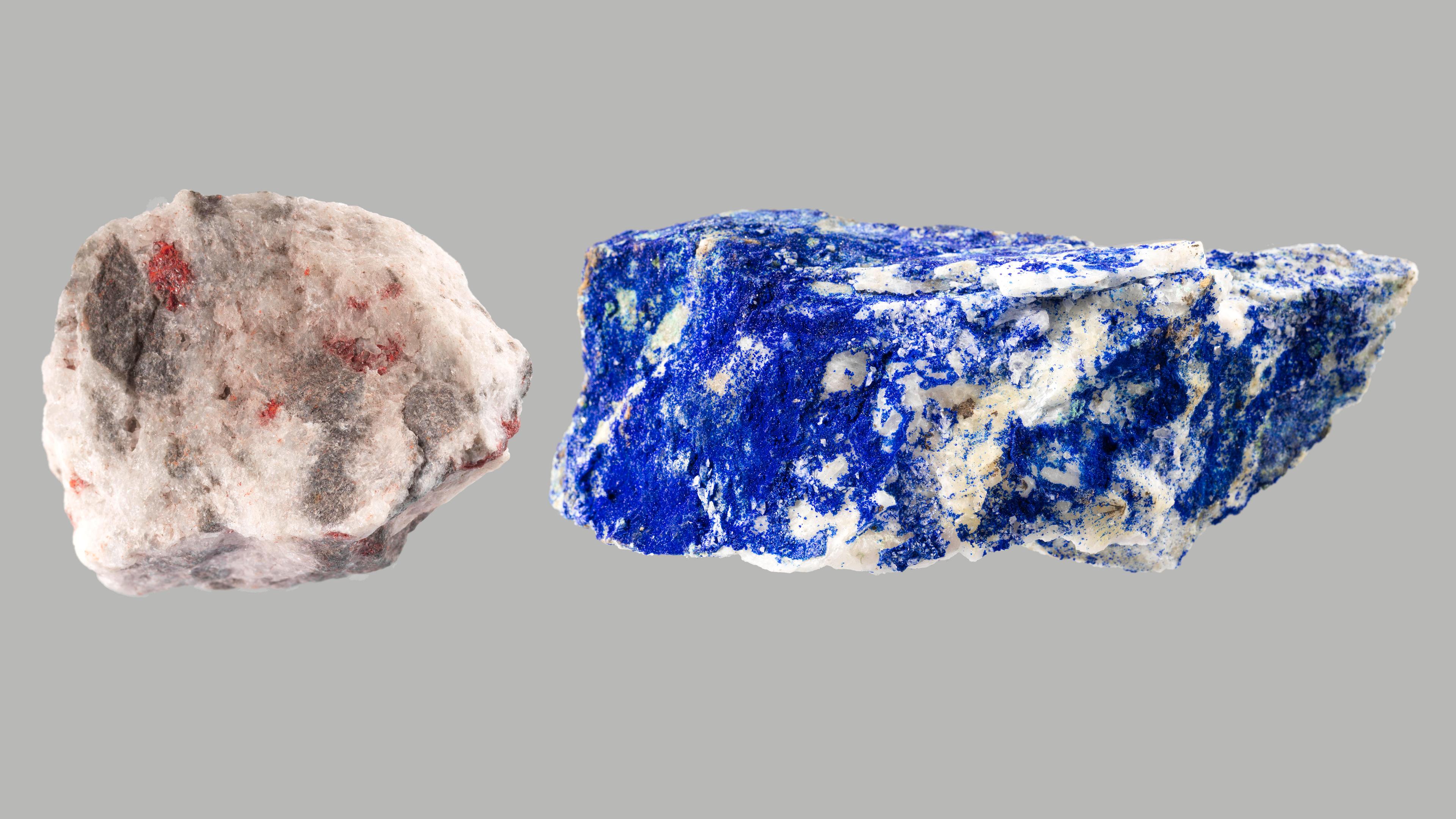 Samples of cinnabar and azurite