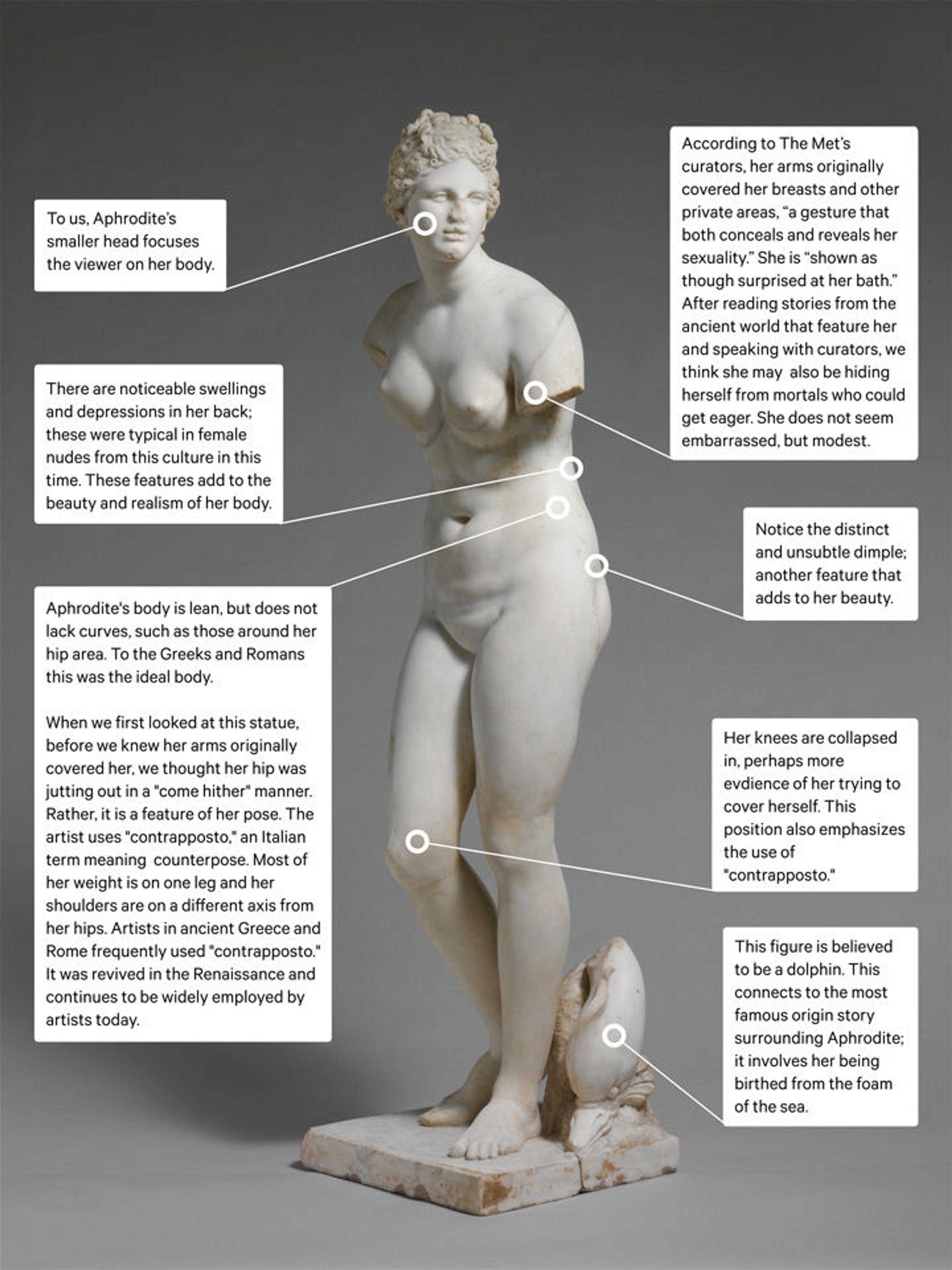 Marble statue of Aphrodite with notes by teens