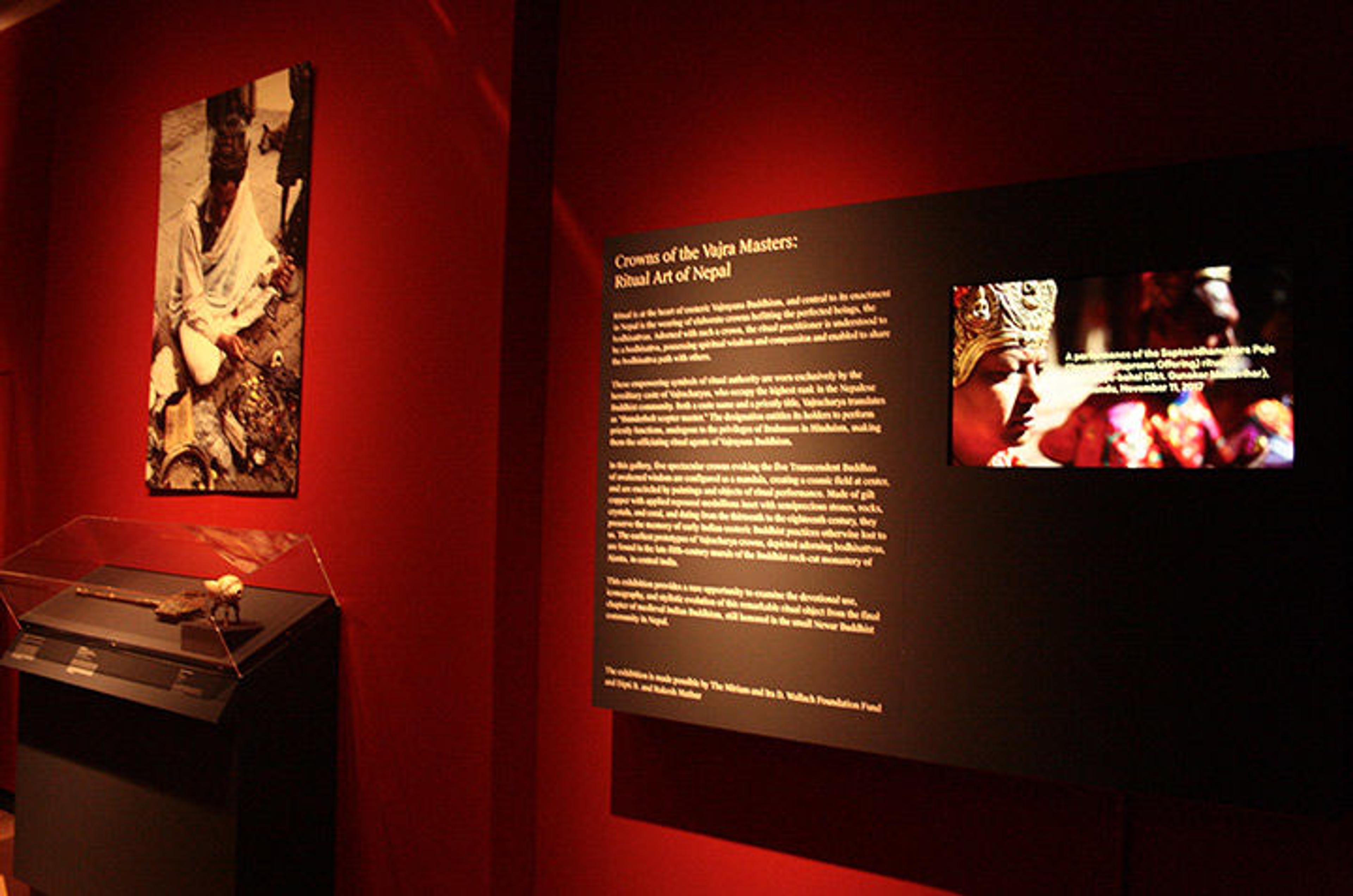 Installation view of gallery wall showing slideshow of a puja
