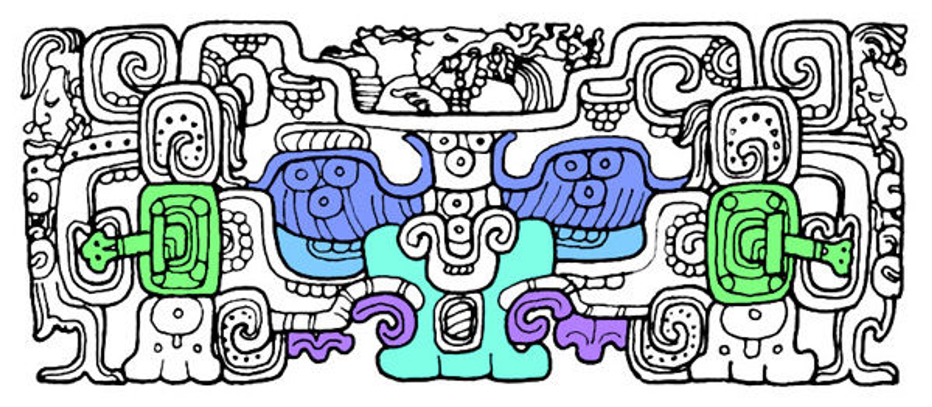 Drawing of witz monster Bonampak Stela 1, by Linda Schele. © David Schele. 