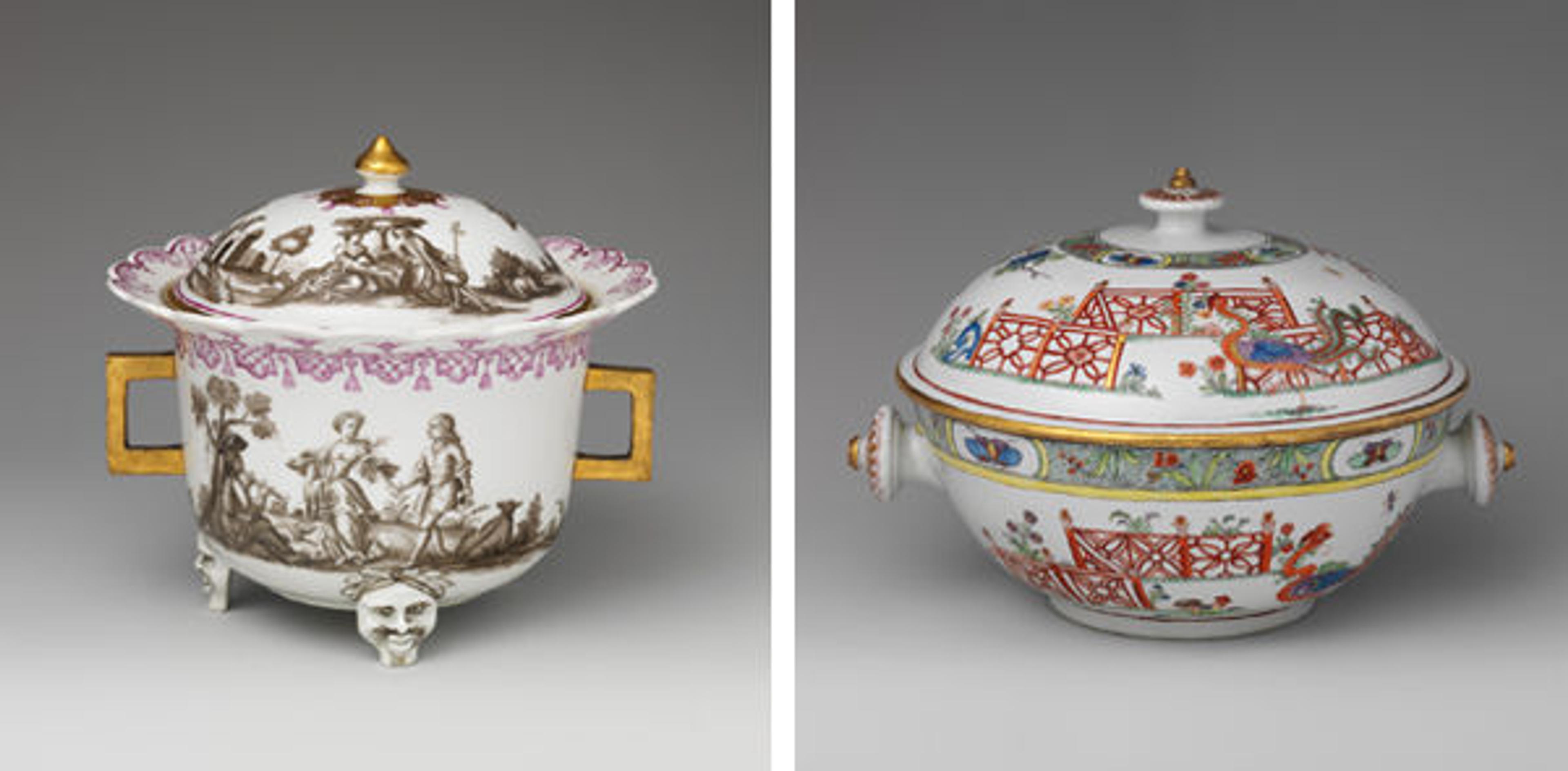 Covered bowl with Figures in Landscape and Tureen with Phoenixes in Landscape