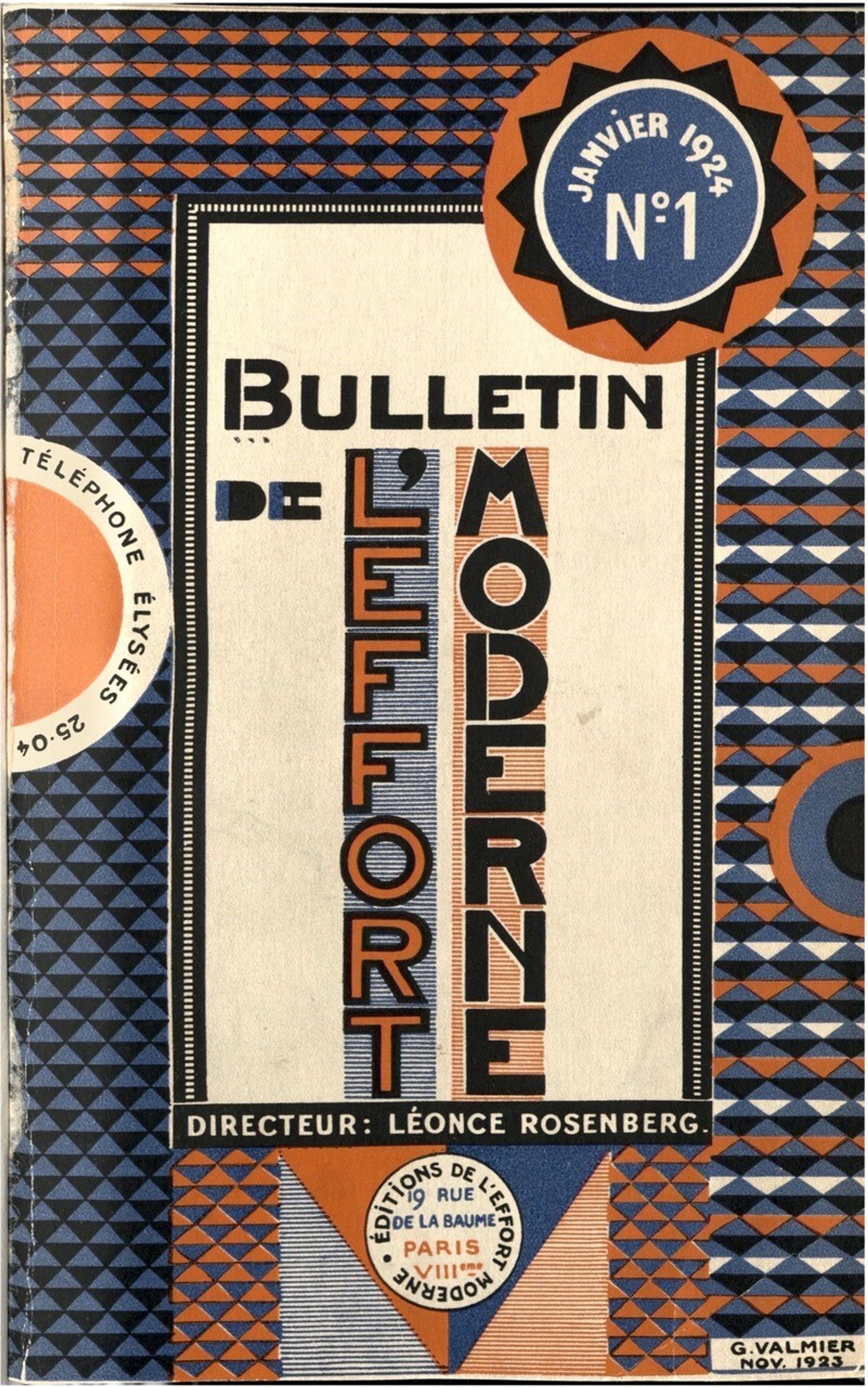 Blue and orange patterned book cover reading "Bulletin De L'Effort Moderne"