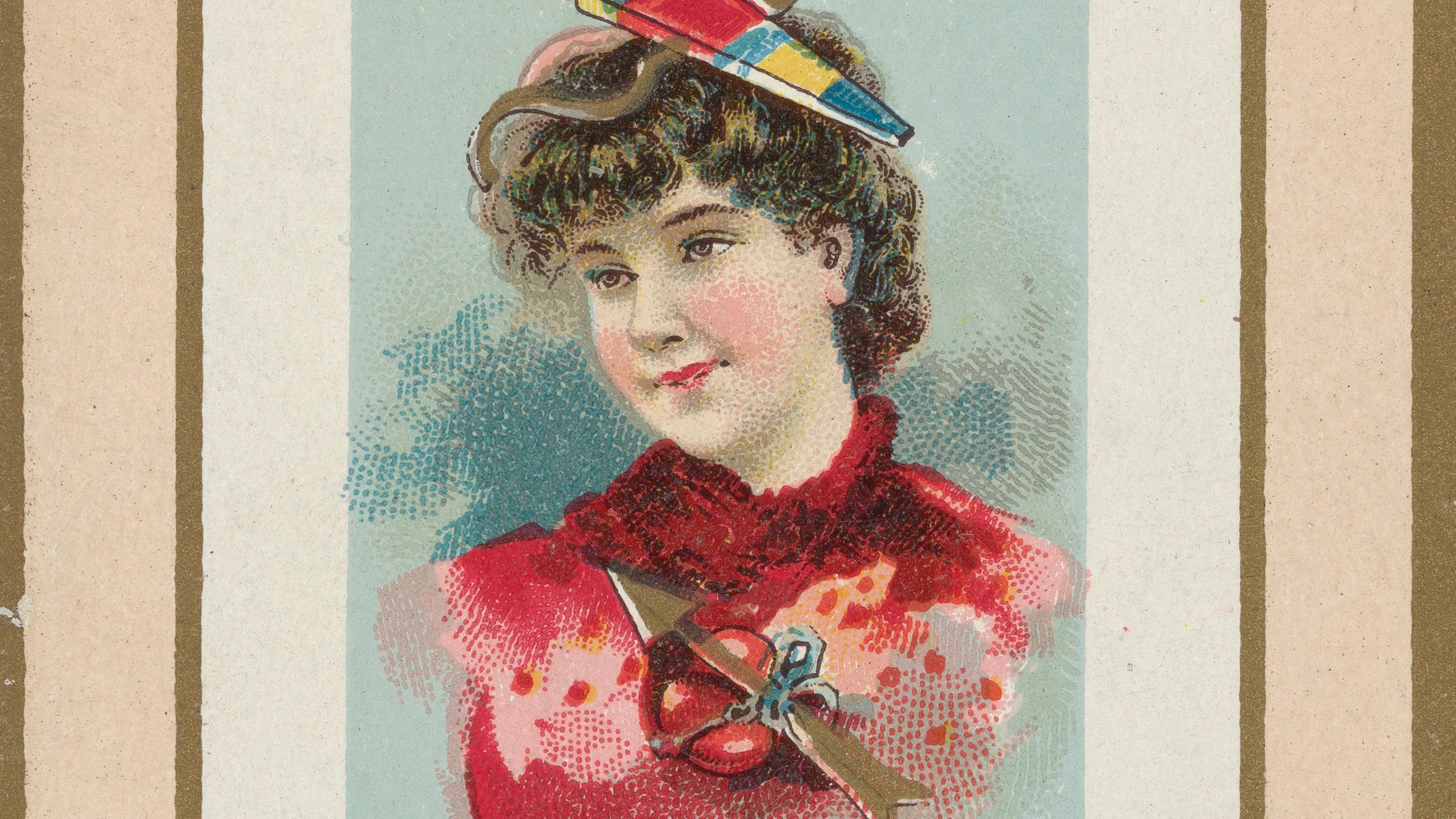 Card showing Daisy Murdock in a whimsical hat with a bow, and an arrow and heart at her chest