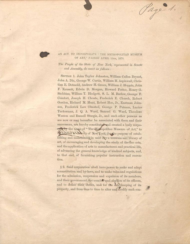 Article of incorporation for The Met