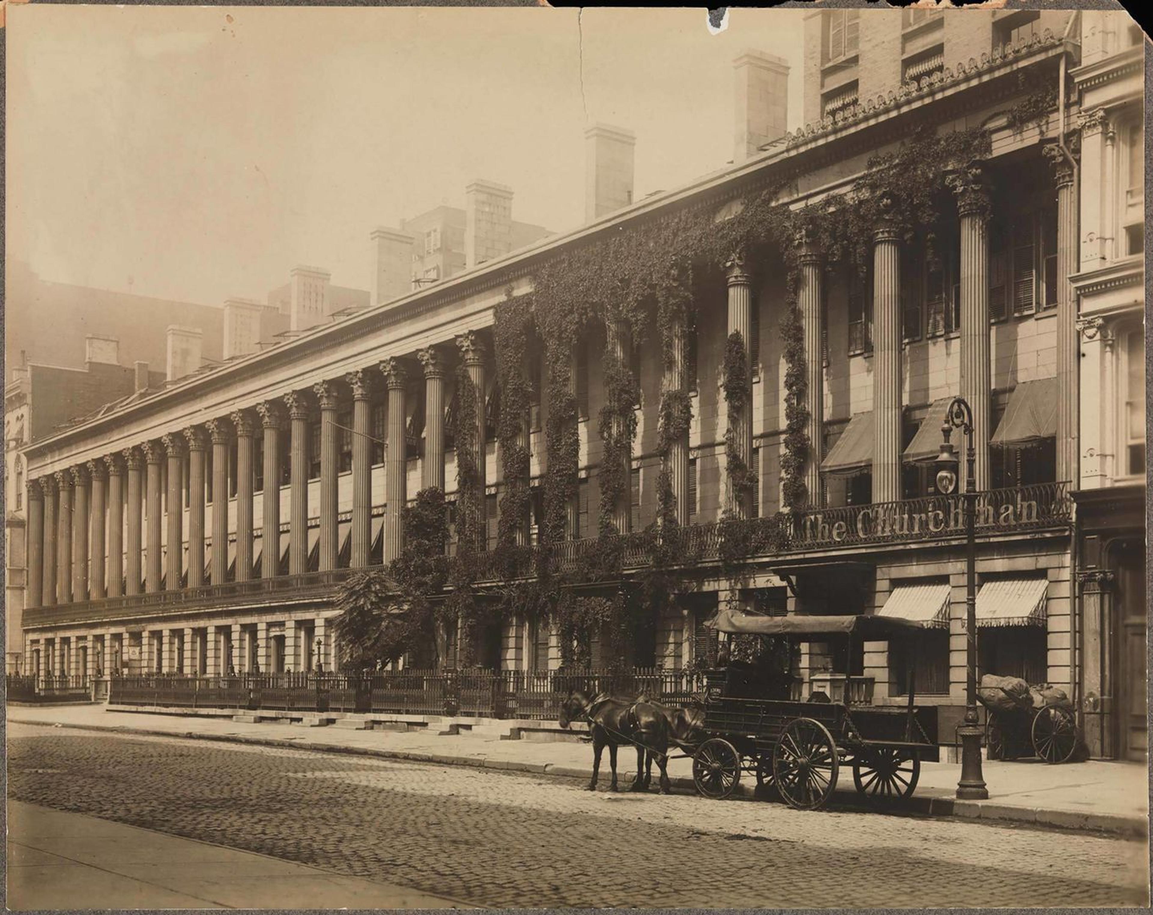 A sepia photo of a colonnade