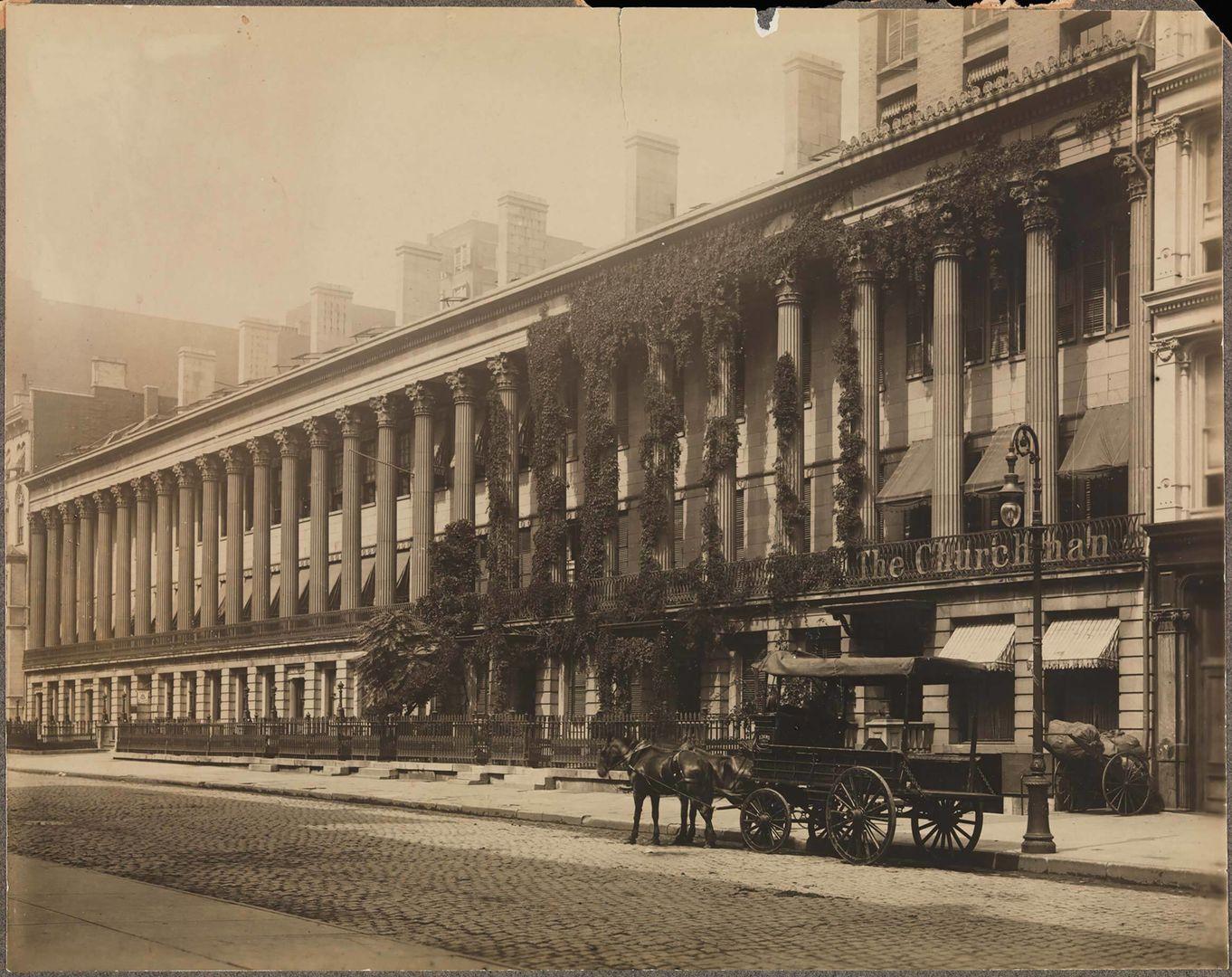 A sepia photo of a colonnade