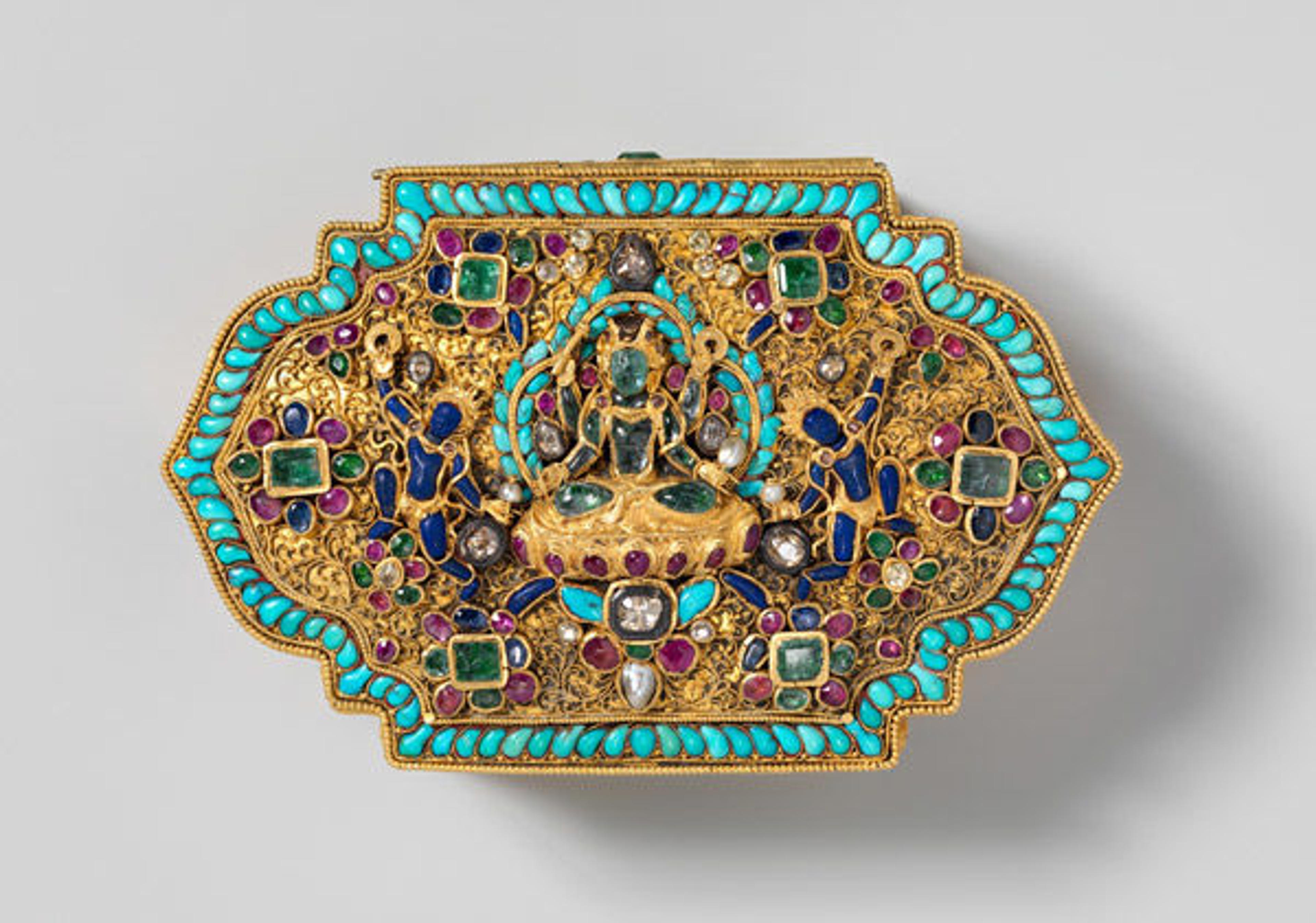 Leaf‑shaped box with Vishnu