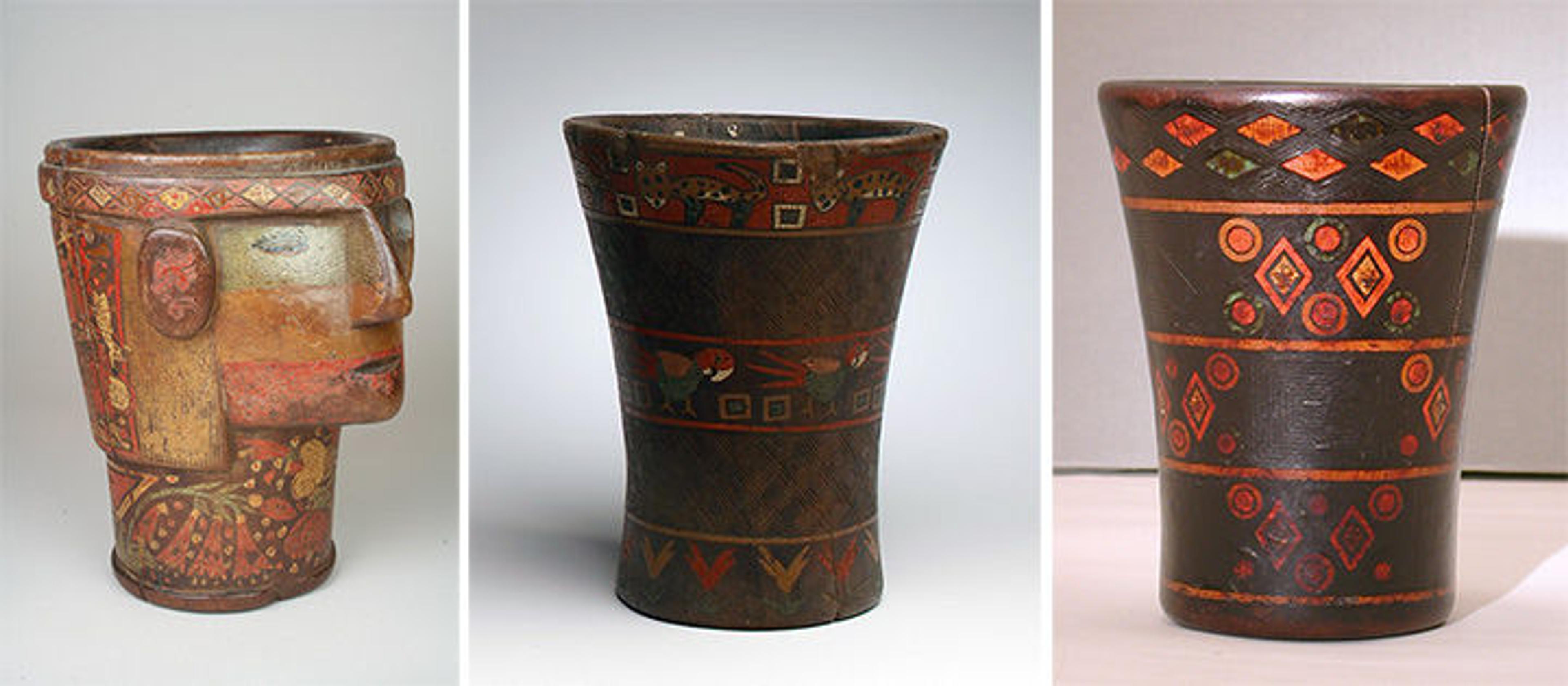 Three drinking vessels from Peru