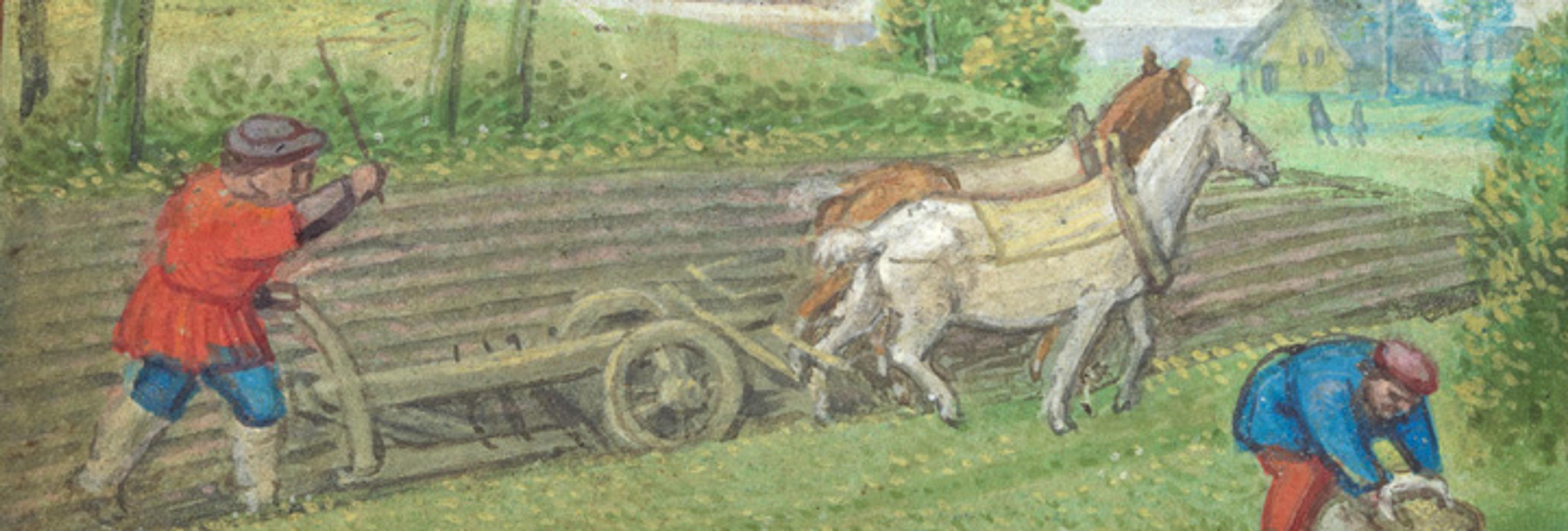 Detail of man with moldboard plow from the recent, extraordinary Cloisters acquisition, Simon Bening's Book of Hours
